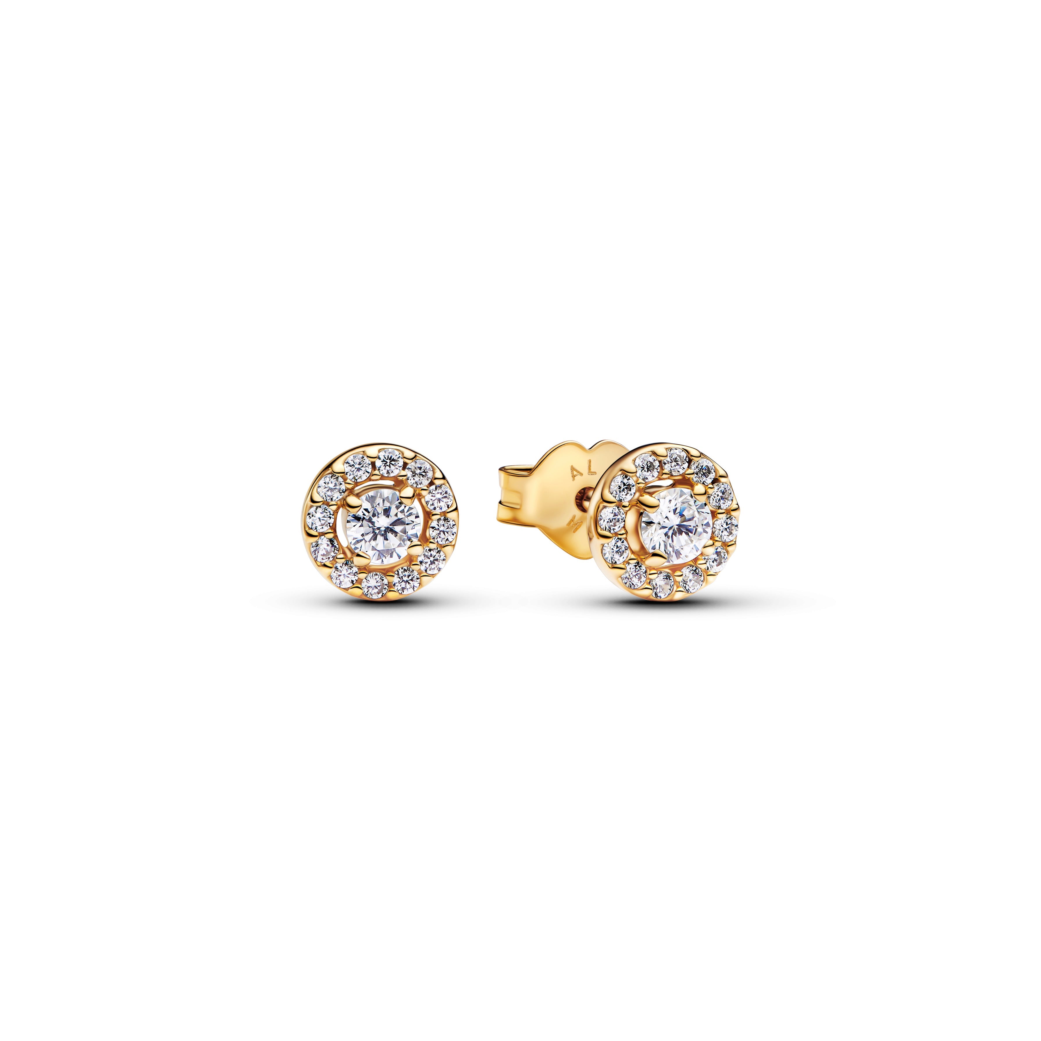 PANDORA Round Pavé Halo Stud Earrings 14K Gold Plated Unique Metal Blend Colour And Sparkle Statement Ring Jewelry Gift
