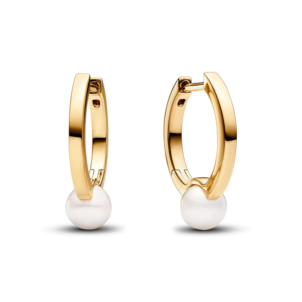 PANDORA Treated Freshwater Cultured Pearl Hoop Earrings 14K Gold Plated Unique Metal Blend Statement Ring Jewelry Gift