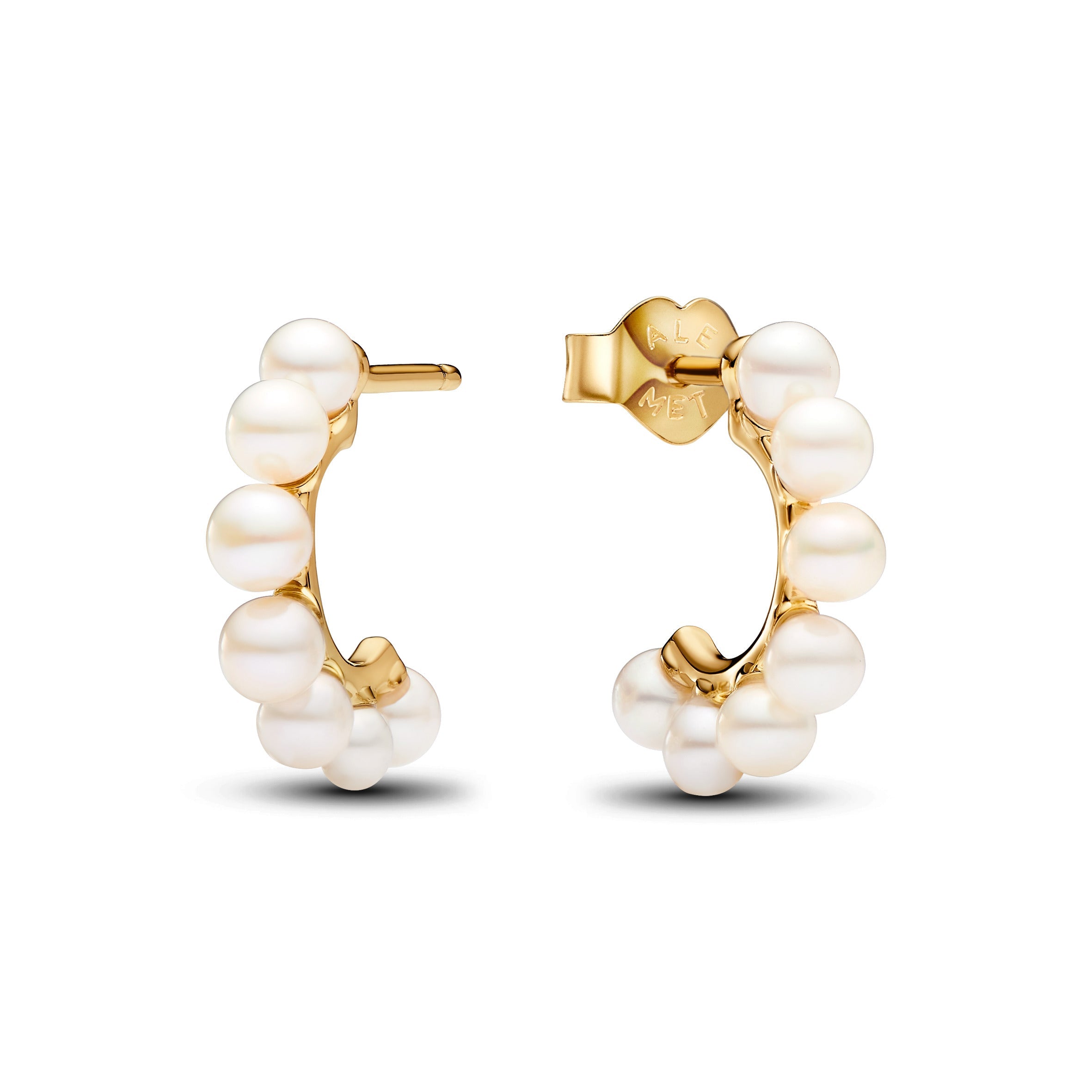 PANDORA Treated Freshwater Cultured Pearls Open Hoop Earrings 14K Gold Plated Unique Metal Blend Statement Ring Jewelry Gift