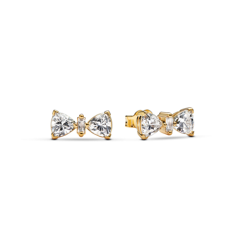 PANDORA Sparkling Bow Stud Earrings 14K Gold Plated Unique Metal Blend Statement Ring Jewelry Gift