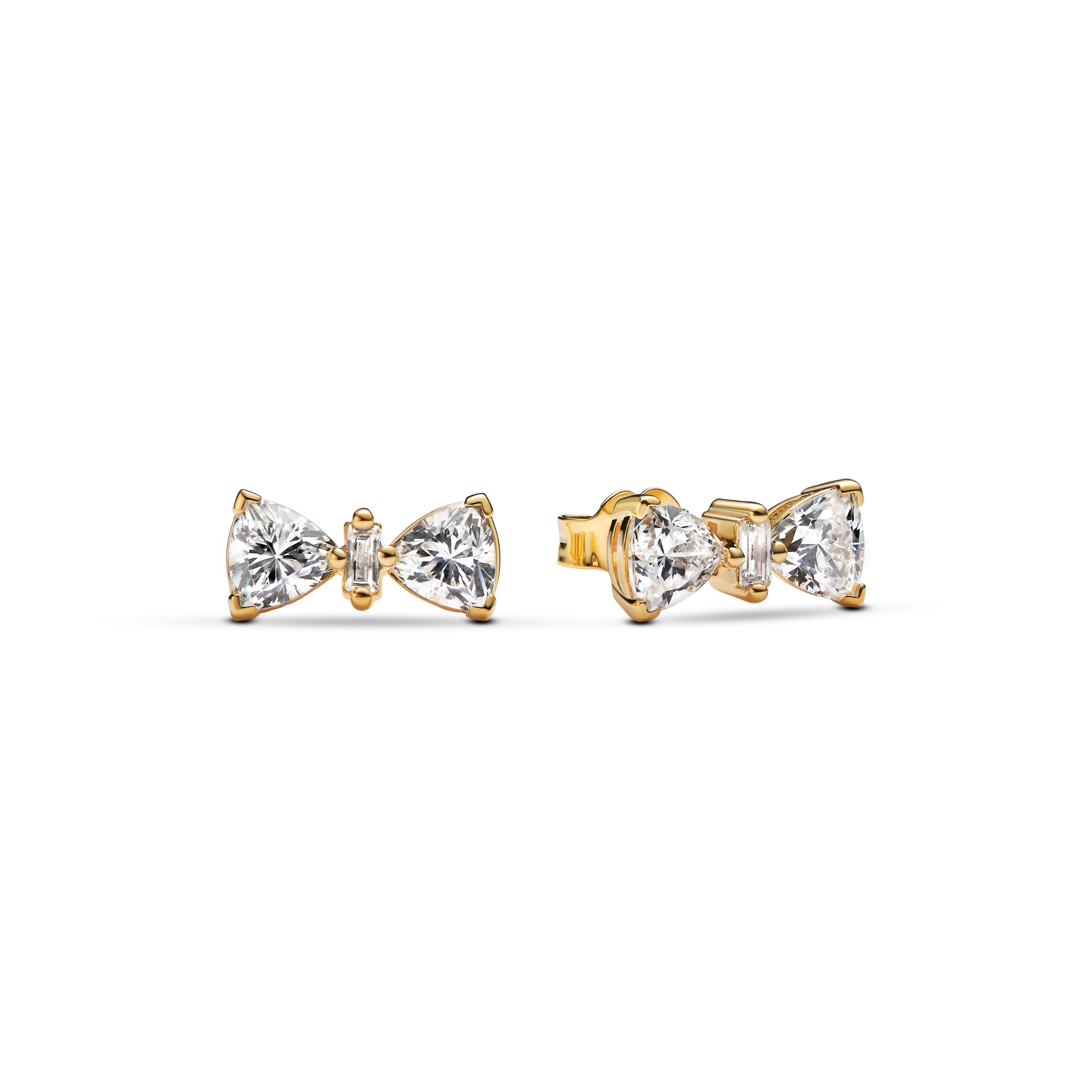 PANDORA Sparkling Bow Stud Earrings 14K Gold Plated Unique Metal Blend Statement Ring Jewelry Gift