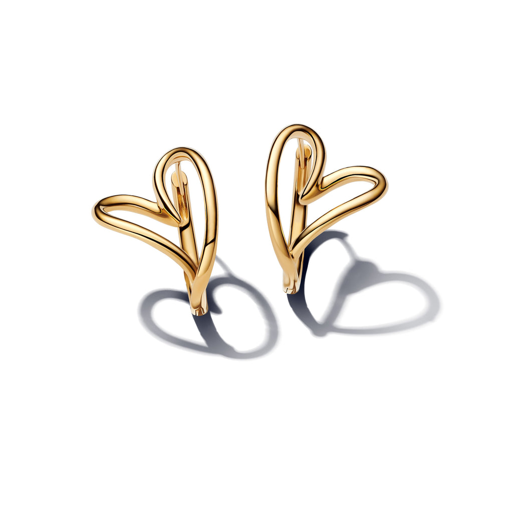 PANDORA Organically Shaped Heart Hoop Earrings 14K Gold Plated Unique Metal Blend Be Love Statement Ring Jewelry Gift