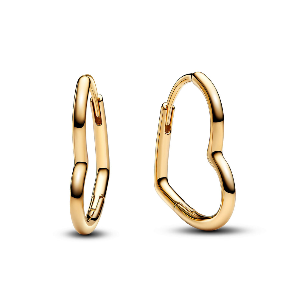 PANDORA Asymmetrical Heart Hoop Earrings 14K Gold Plated Unique Metal Blend Be Love Statement Ring Jewelry Gift