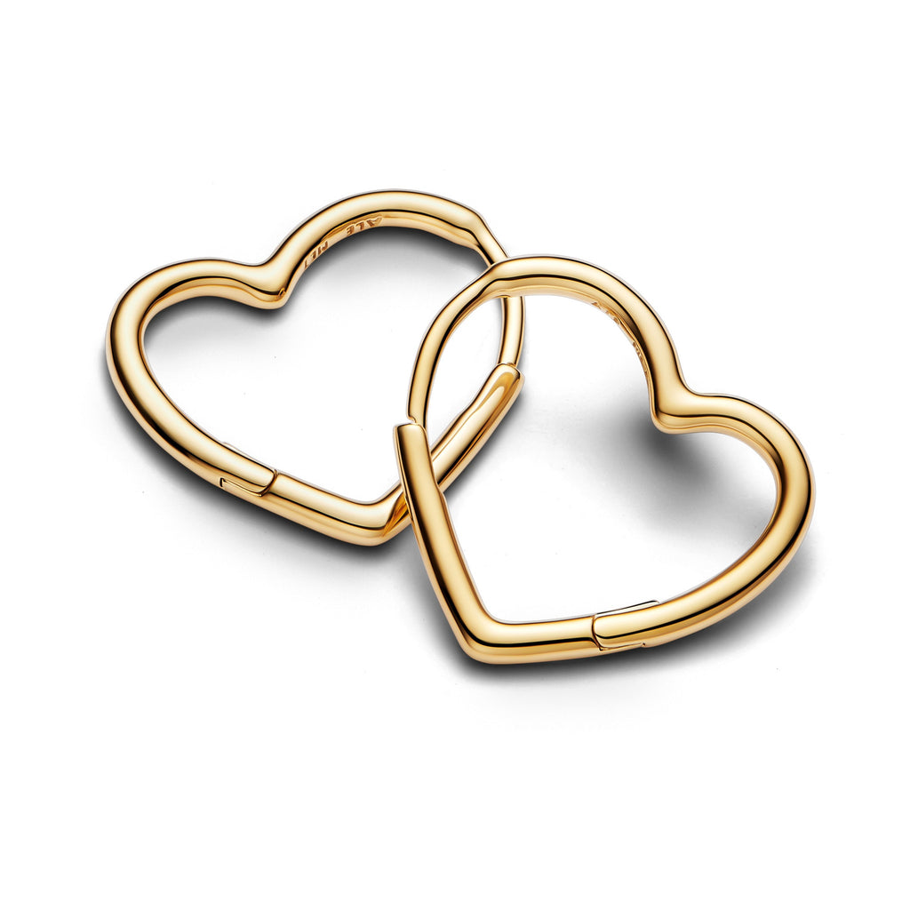 PANDORA Asymmetrical Heart Hoop Earrings 14K Gold Plated Unique Metal Blend Be Love Statement Ring Jewelry Gift