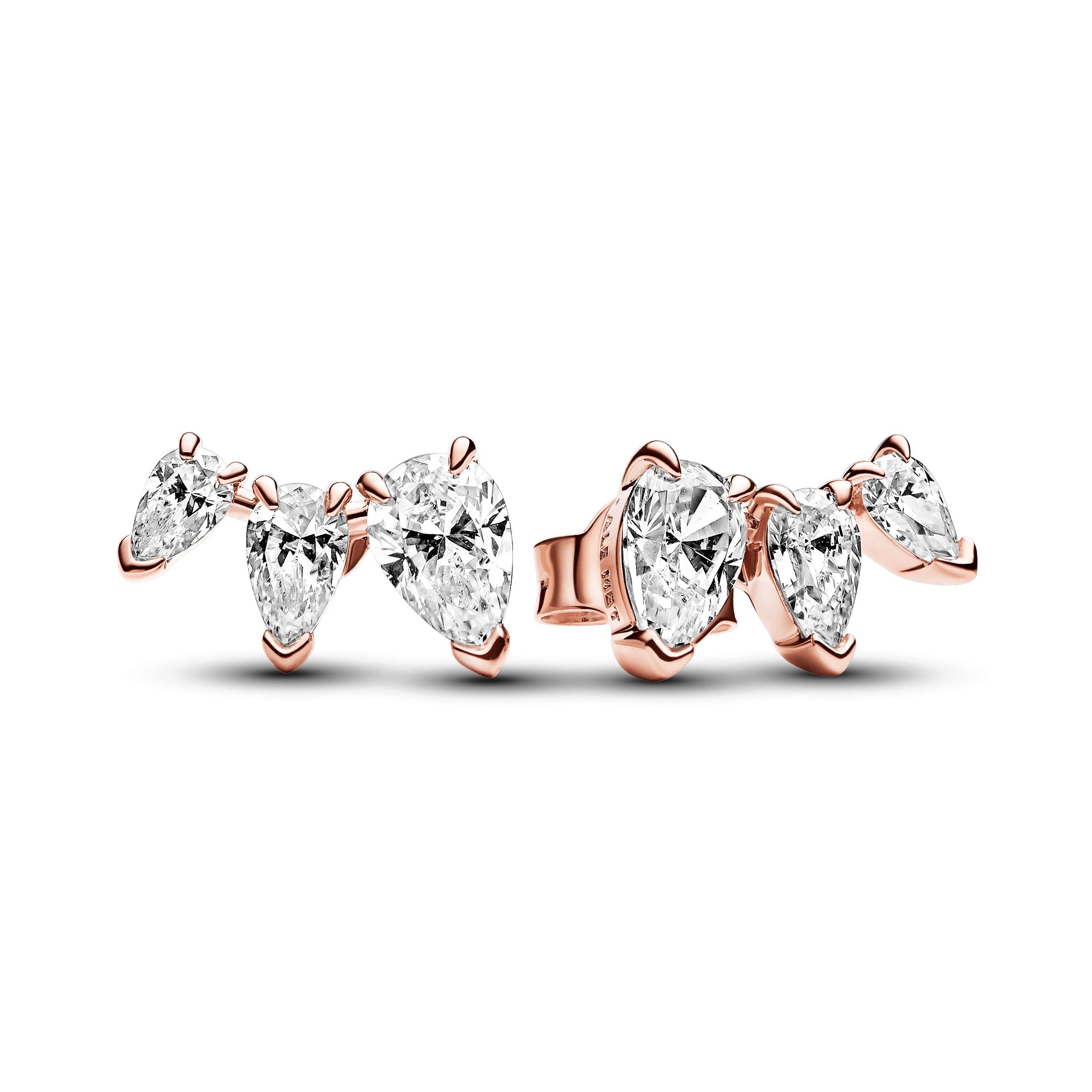 PANDORA Sparkling Pear Stud Earrings 14K Rose Gold Plated Unique Metal Blend Statement Ring Jewelry Gift