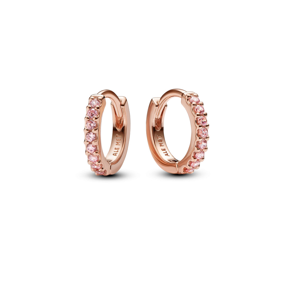 PANDORA Sparkling Pink Huggie Hoop Earrings 14K Rose Gold Plated Unique Metal Blend Colour And Sparkle Statement Ring Jewelry Gift