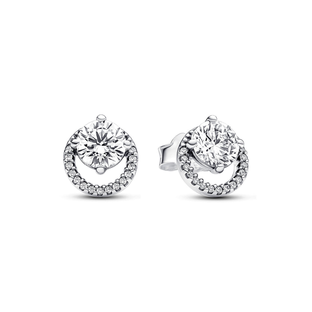 PANDORA Sparkling Round Halo Stud Earrings Cubic Zirconia Silver Statement Ring Jewelry Gift