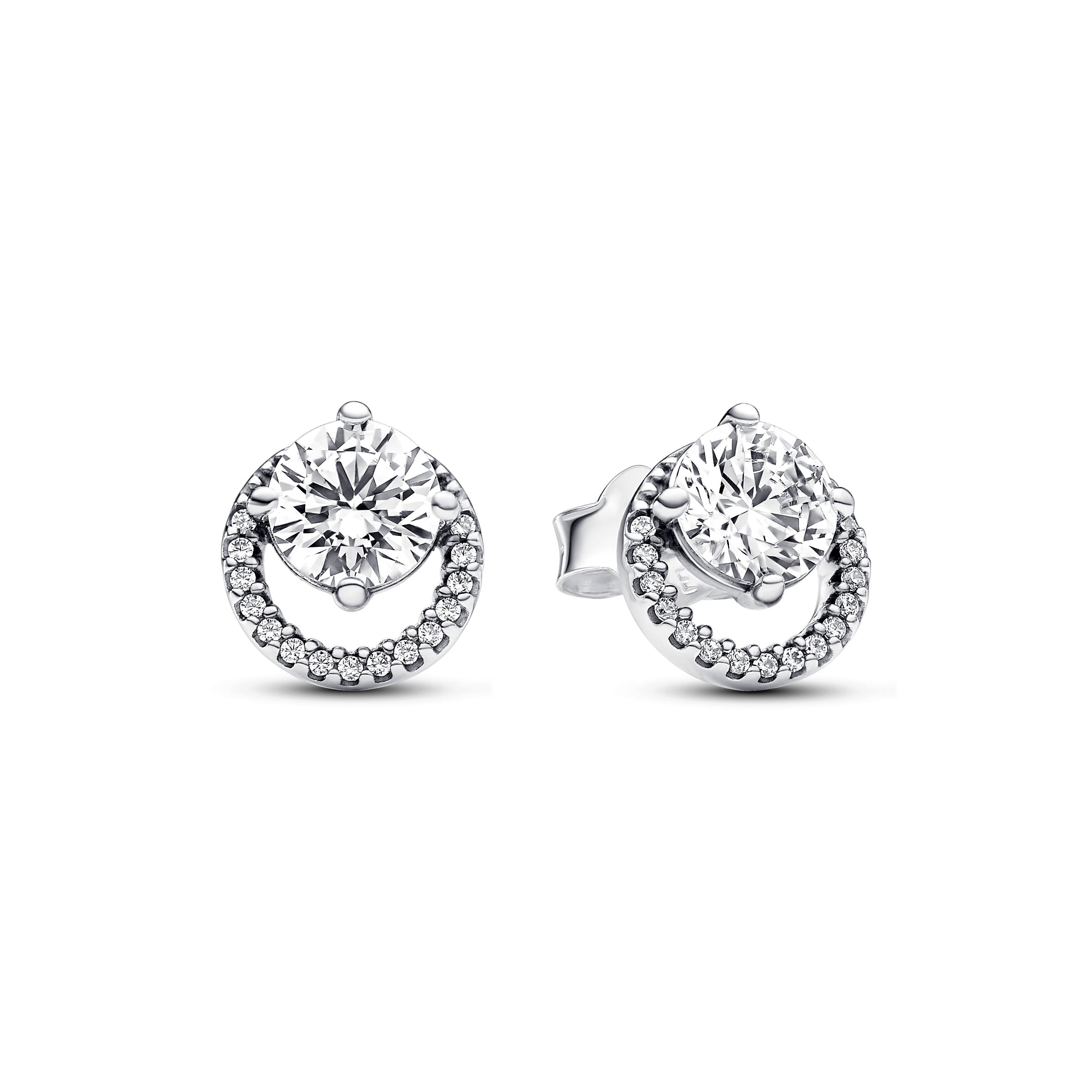 PANDORA Sparkling Round Halo Stud Earrings Cubic Zirconia Silver Statement Ring Jewelry Gift