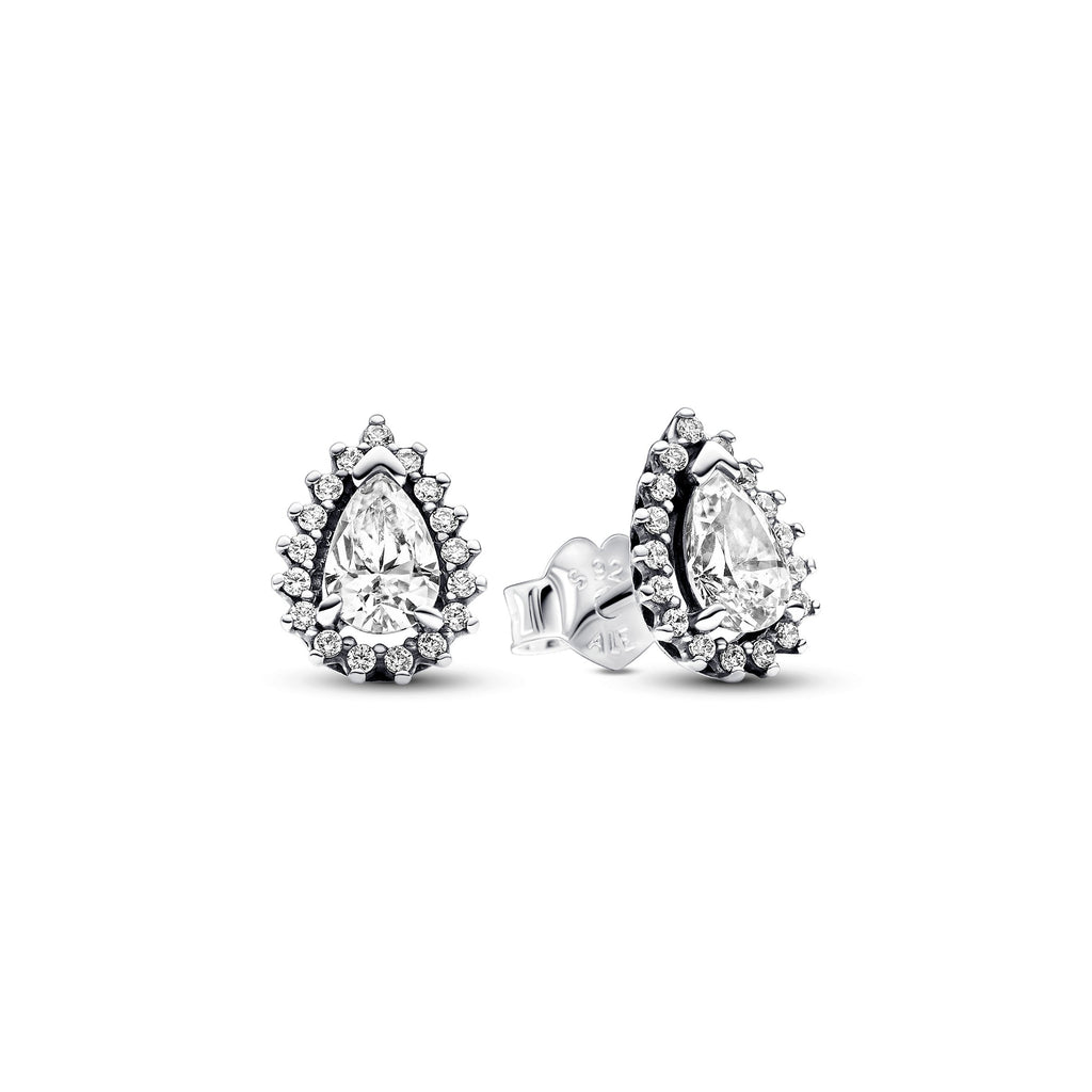 PANDORA Sparkling Pear Halo Stud Earrings Cubic Zirconia Silver Statement Ring Jewelry Gift