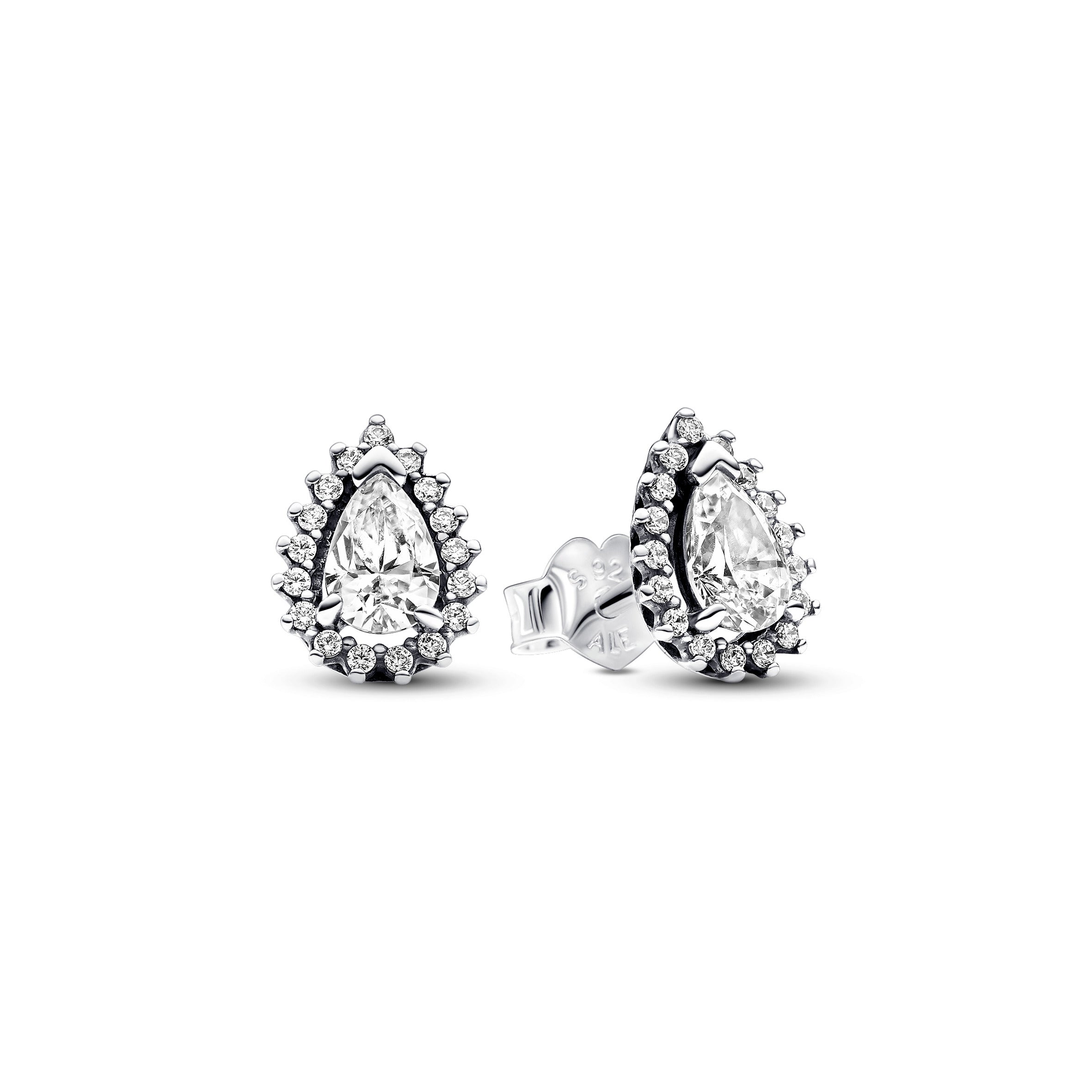 PANDORA Sparkling Pear Halo Stud Earrings Cubic Zirconia Silver Statement Ring Jewelry Gift
