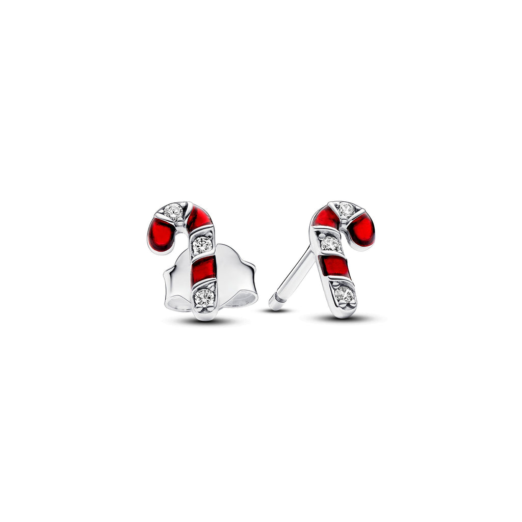 PANDORA Sparkling Red Candy Cane Stud Earrings Cubic Zirconia Statement Ring Jewelry Gift
