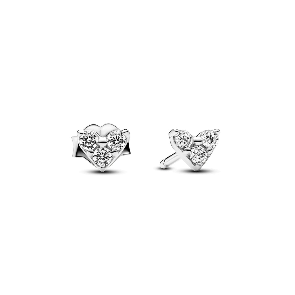 PANDORA Triple Stone Heart Stud Earrings Cubic Zirconia Silver Statement Ring Jewelry Gift