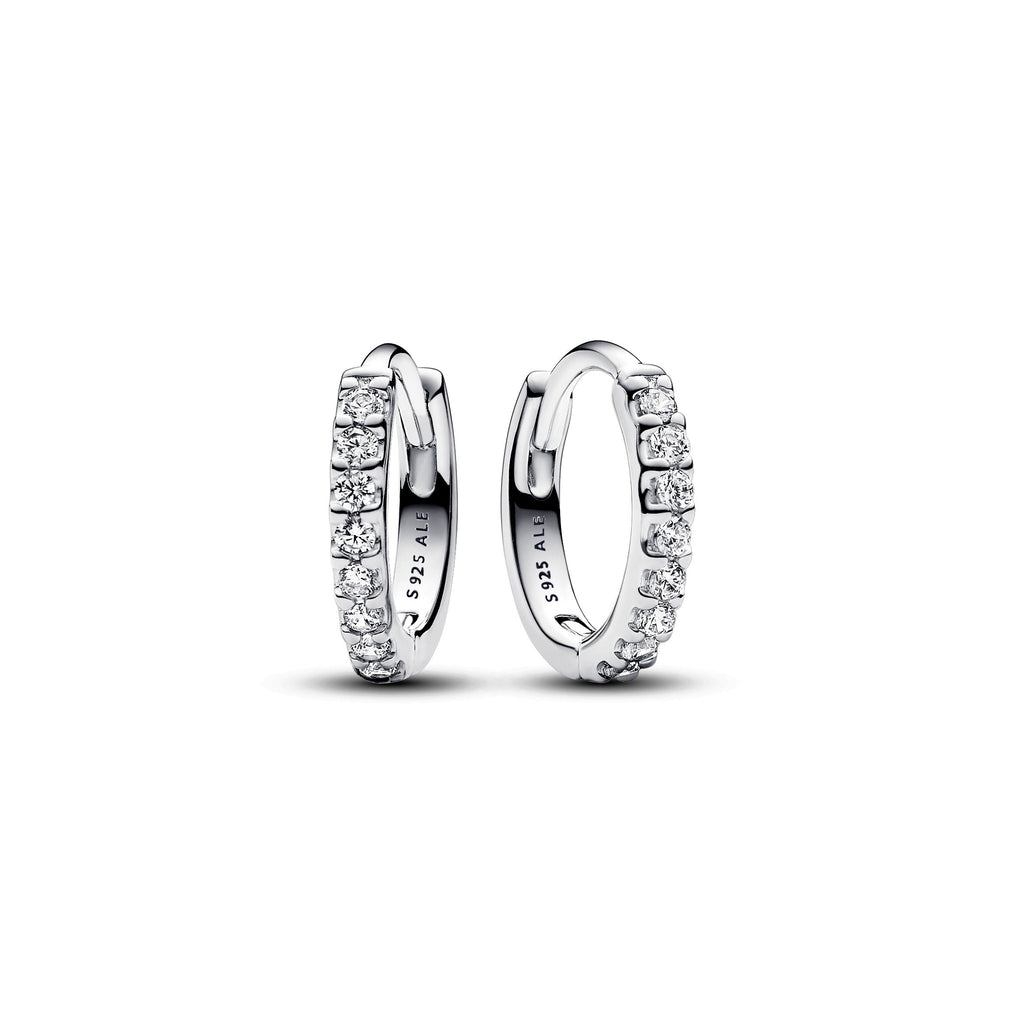 PANDORA Sparkling Huggie Hoop Earrings In Sterling Silver Cubic Zirconia Statement Ring Jewelry Gift