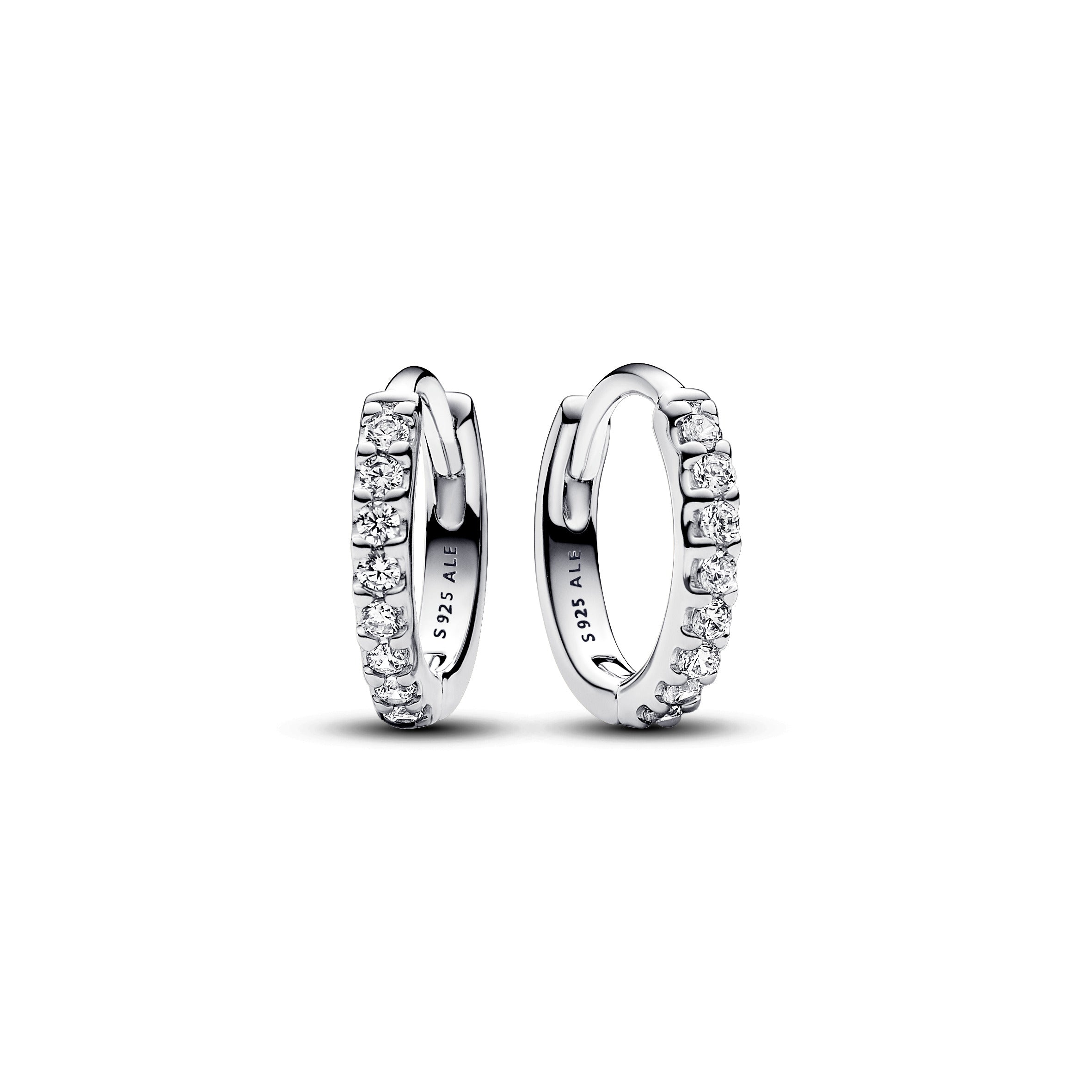 PANDORA Sparkling Huggie Hoop Earrings In Sterling Silver Cubic Zirconia Statement Ring Jewelry Gift
