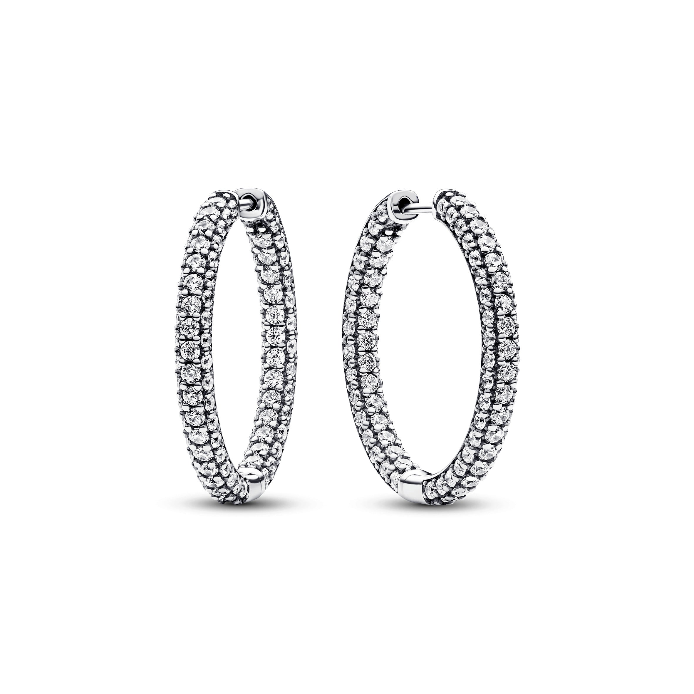 PANDORA Timeless Pavé Single-row Hoop Earrings Cubic Zirconia Silver Statement Ring Jewelry Gift