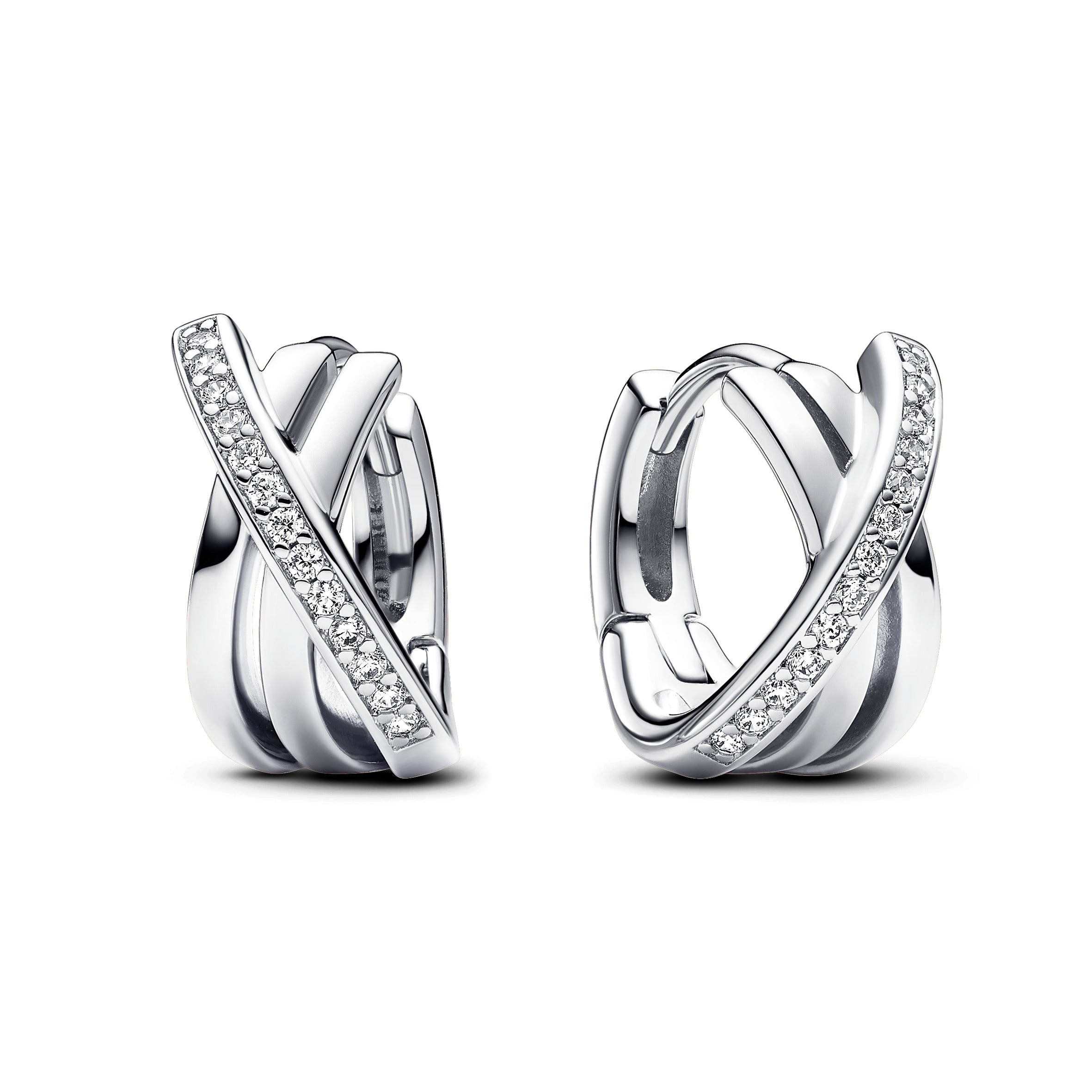 PANDORA Crossover Pavé Hoop Earrings Cubic Zirconia Silver Statement Ring Jewelry Gift
