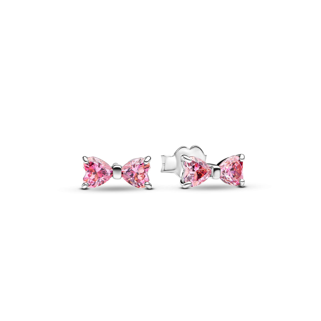 PANDORA Sparkling Pink Bow Stud Earrings Cubic Zirconia Statement Ring Jewelry Gift