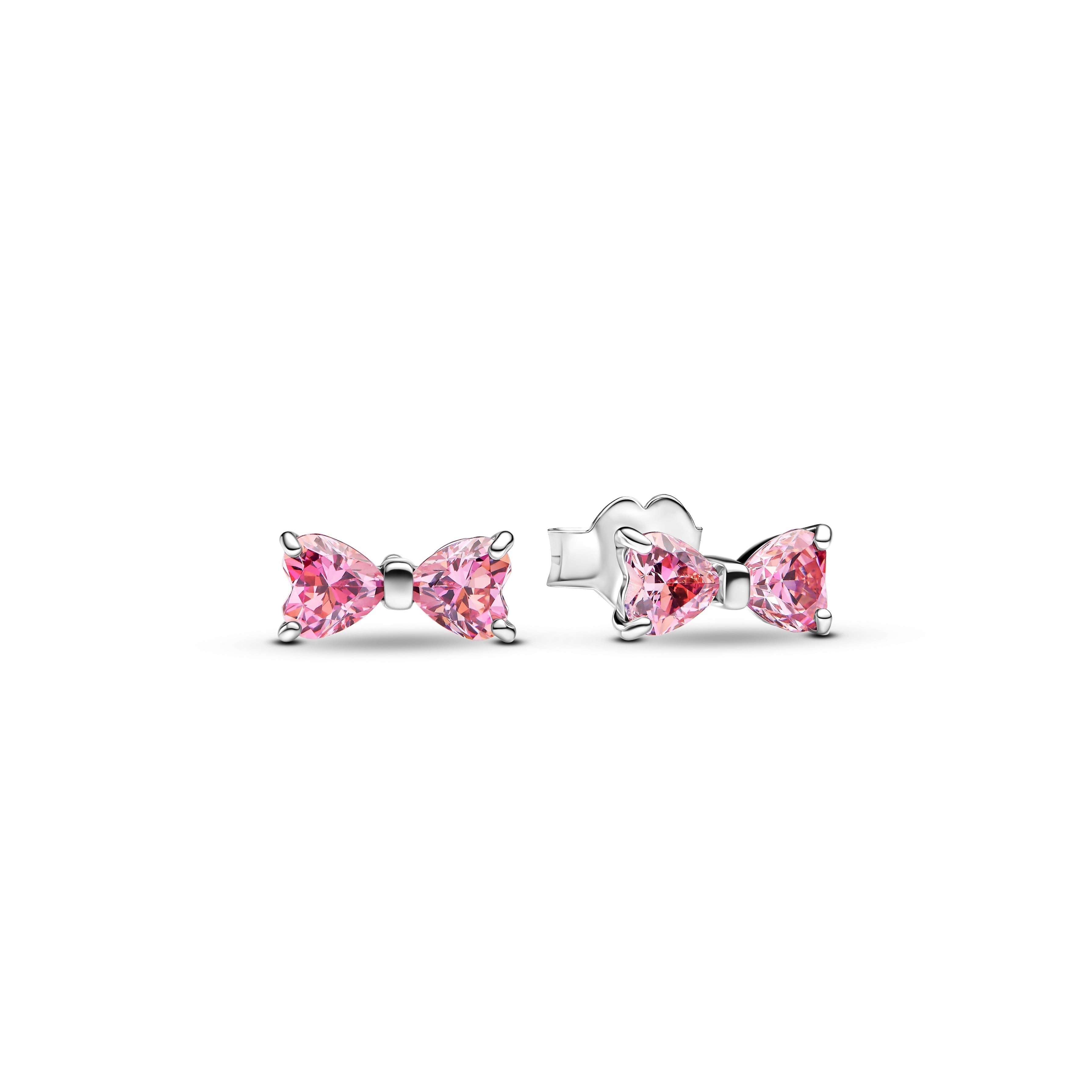 PANDORA Sparkling Pink Bow Stud Earrings Cubic Zirconia Statement Ring Jewelry Gift