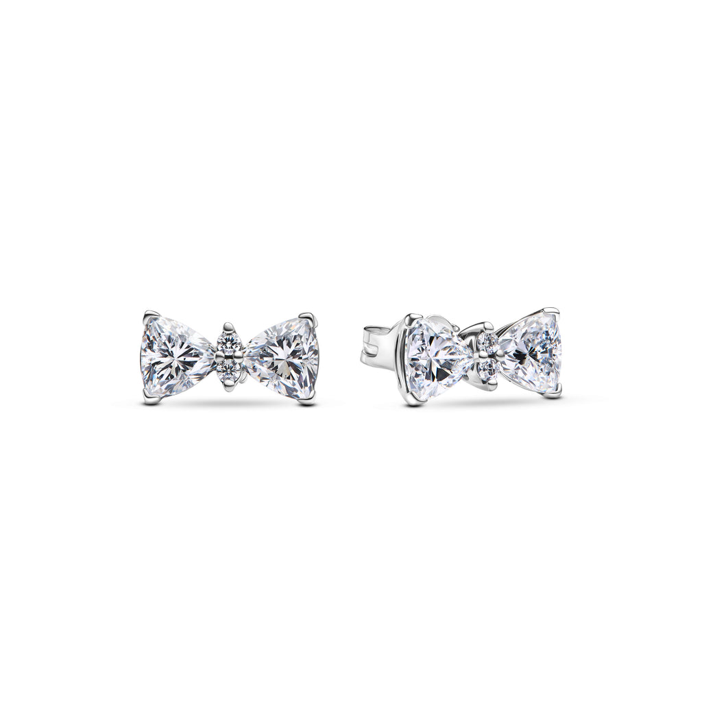 PANDORA Sparkling Bow Stud Earrings Cubic Zirconia Silver Statement Ring Jewelry Gift