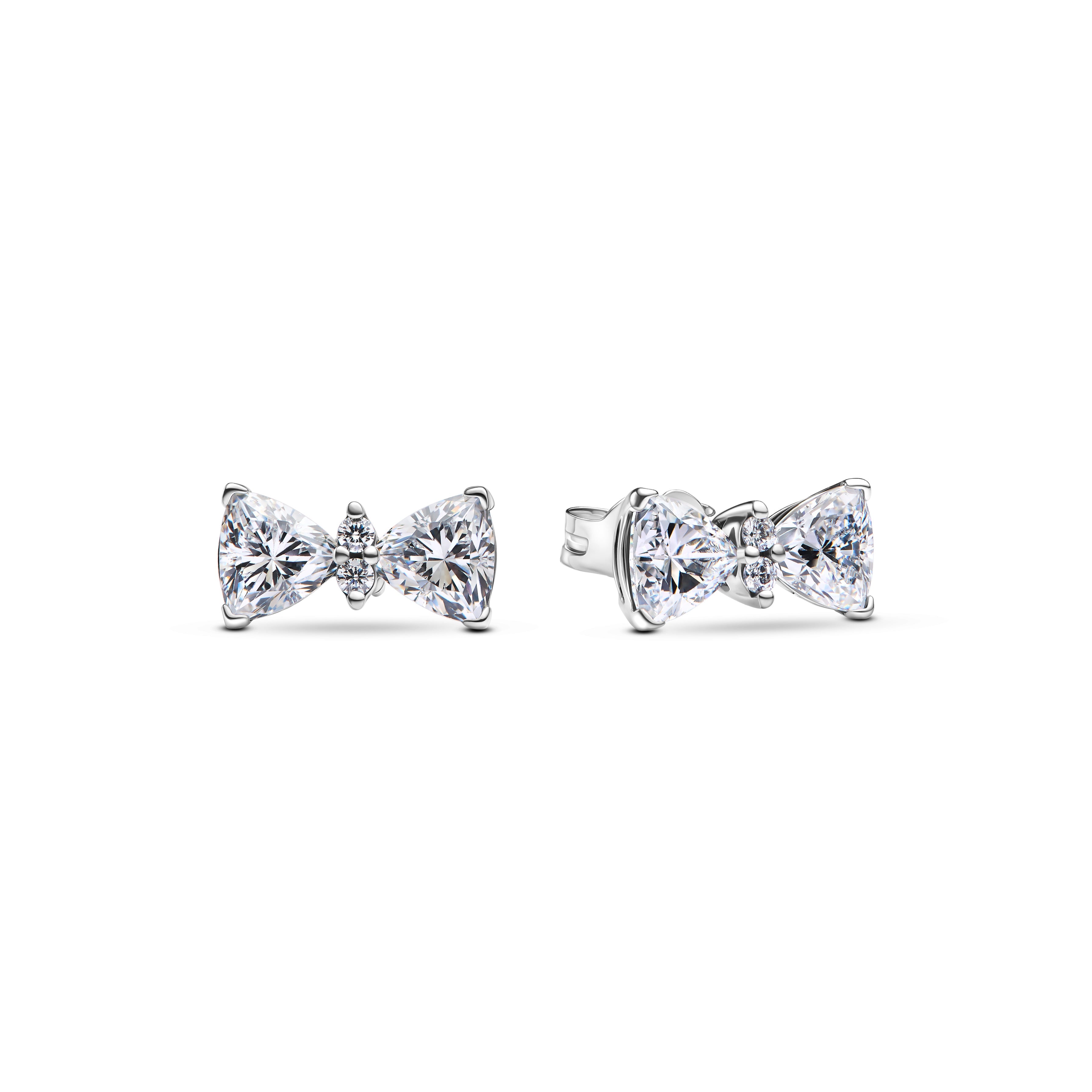 PANDORA Sparkling Bow Stud Earrings Cubic Zirconia Silver Statement Ring Jewelry Gift