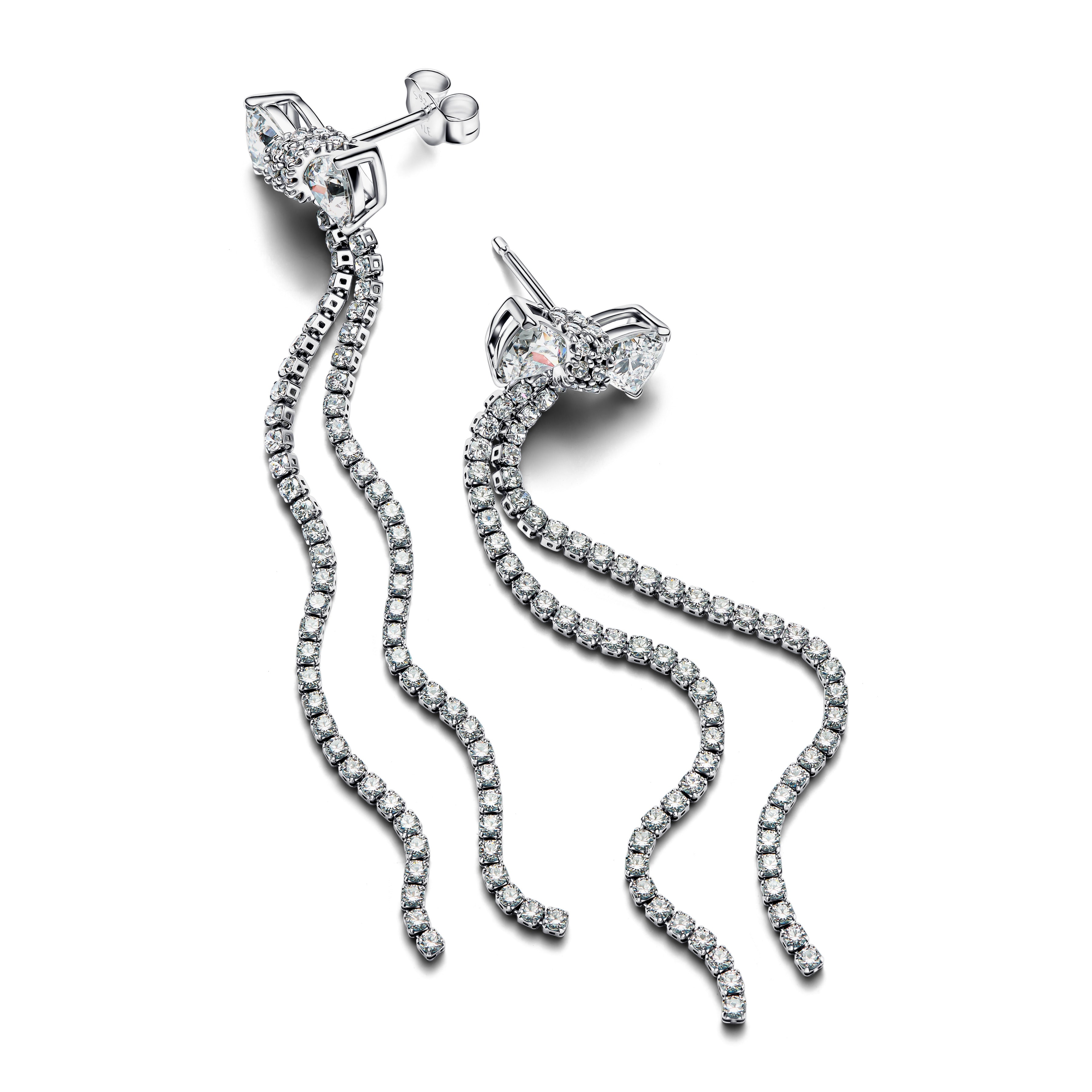 PANDORA Pavé Bow Drop Earrings Cubic Zirconia Silver Statement Ring Jewelry Gift