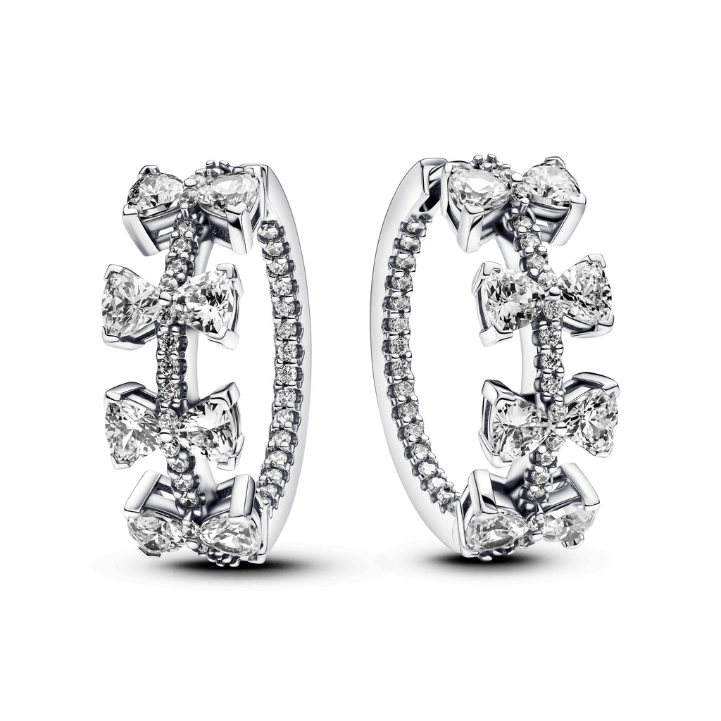 PANDORA Sparkling Bow Row Hoop Earrings Cubic Zirconia Silver Statement Ring Jewelry Gift