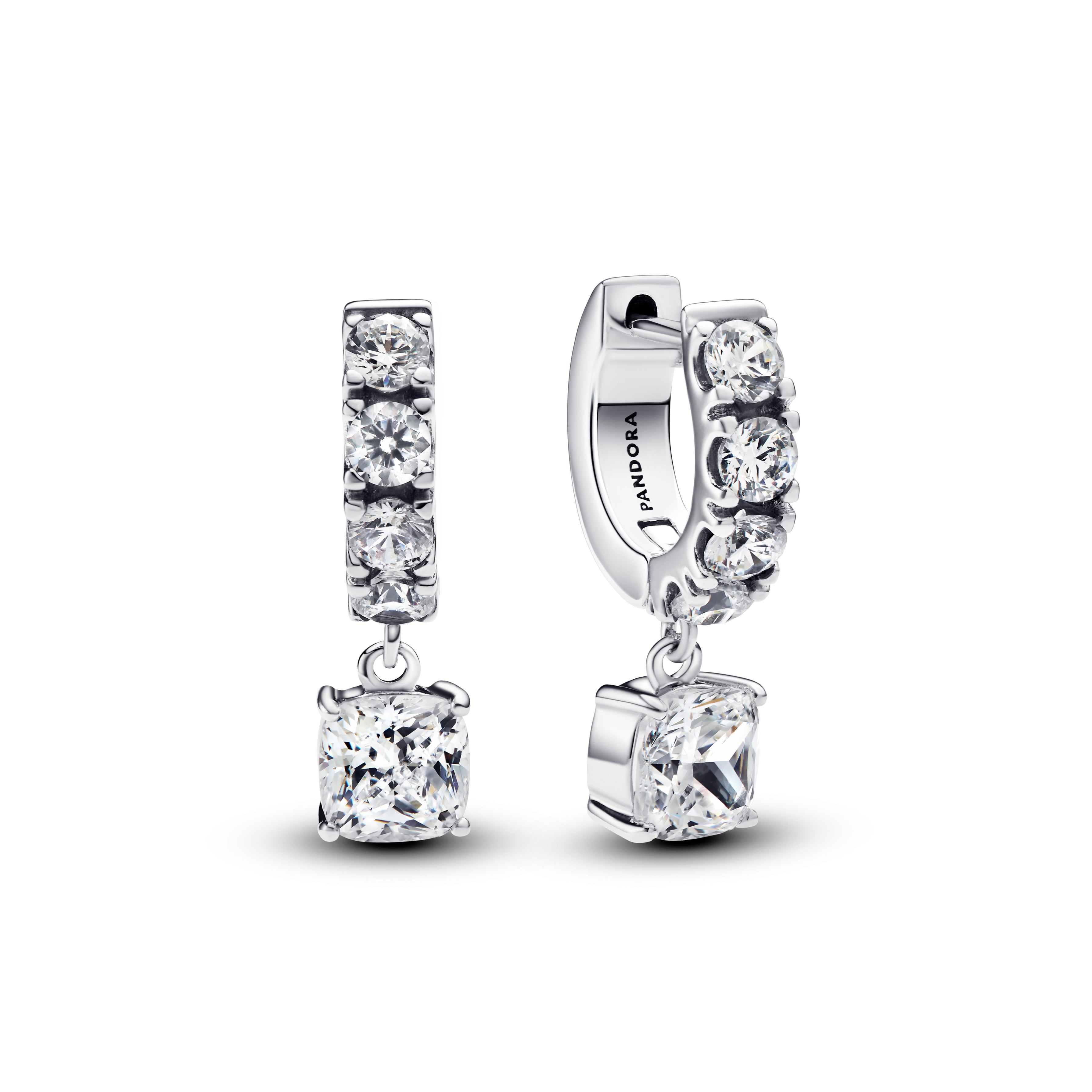 PANDORA Pavé Dangle Hoop Earrings Cubic Zirconia Silver Colour And Sparkle Statement Ring Jewelry Gift