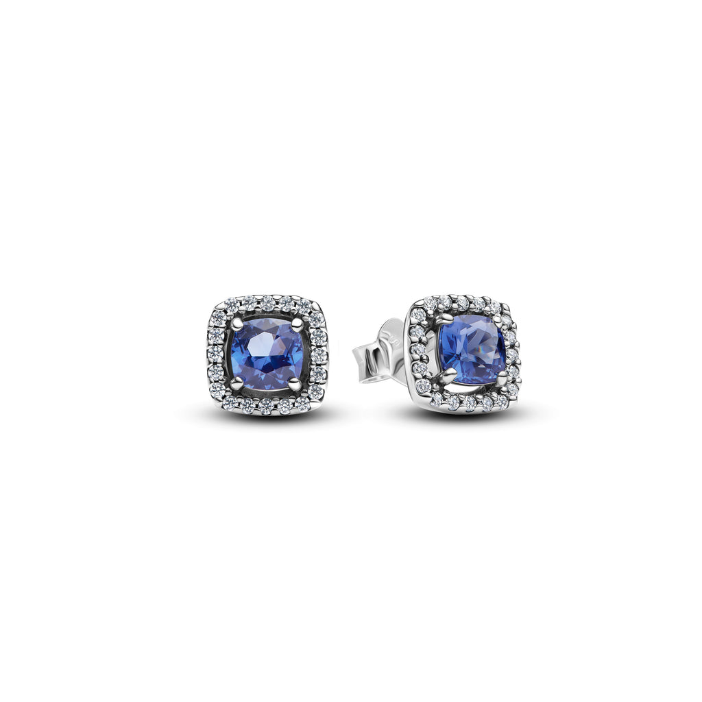 PANDORA Sparkling Square Blue Halo Stud Earrings Cubic Zirconia Colour And Sparkle Statement Ring Jewelry Gift