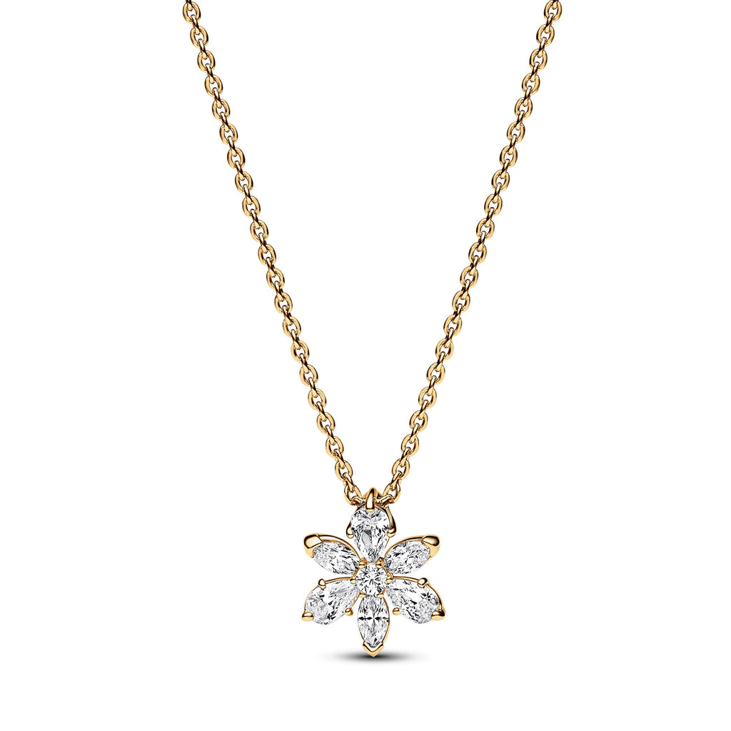 PANDORA Sparkling Herbarium Cluster Pendant Necklace 14K Gold Plated Unique Metal Blend Necklaces Jewelry Gift
