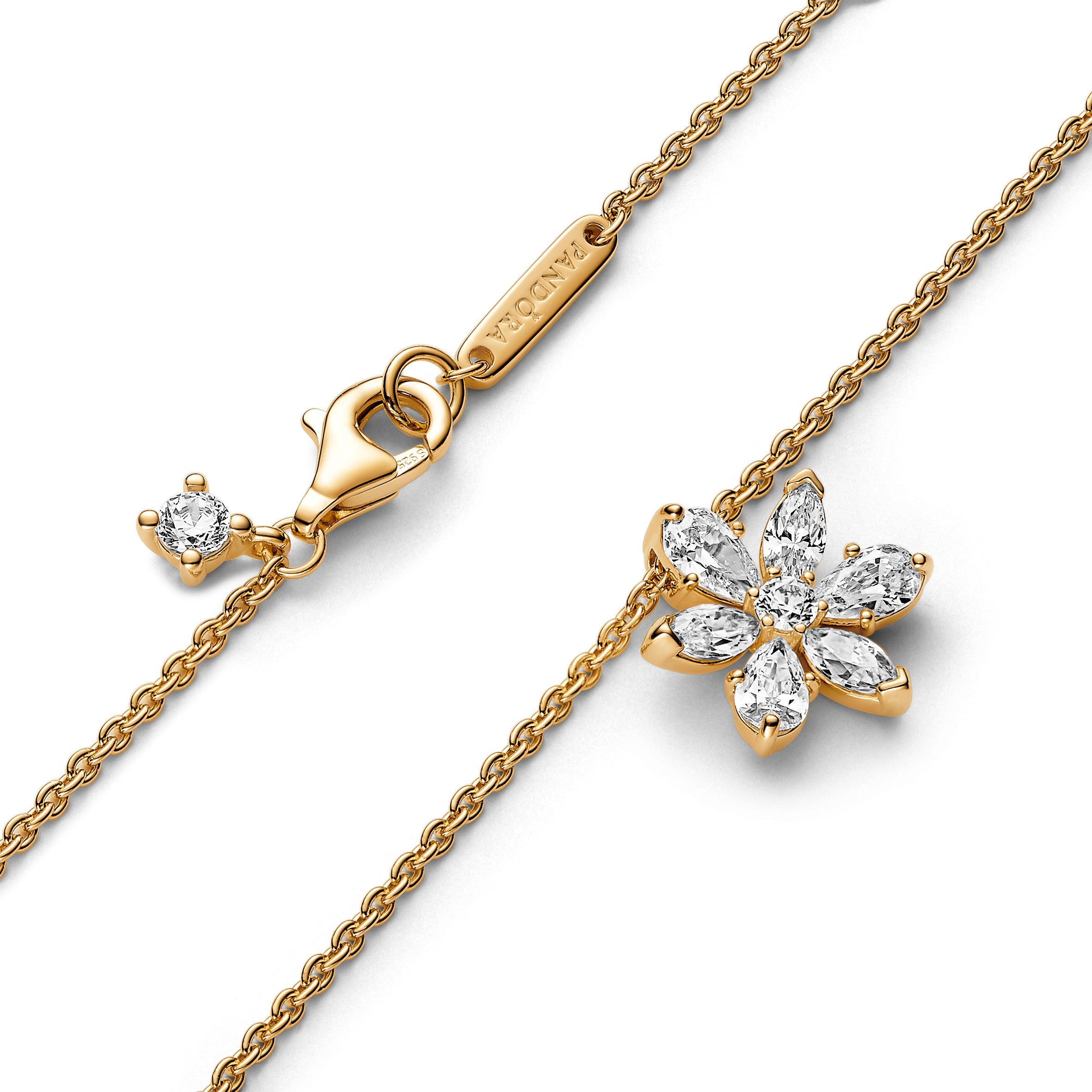 PANDORA Sparkling Herbarium Cluster Pendant Necklace 14K Gold Plated Unique Metal Blend Necklaces Jewelry Gift