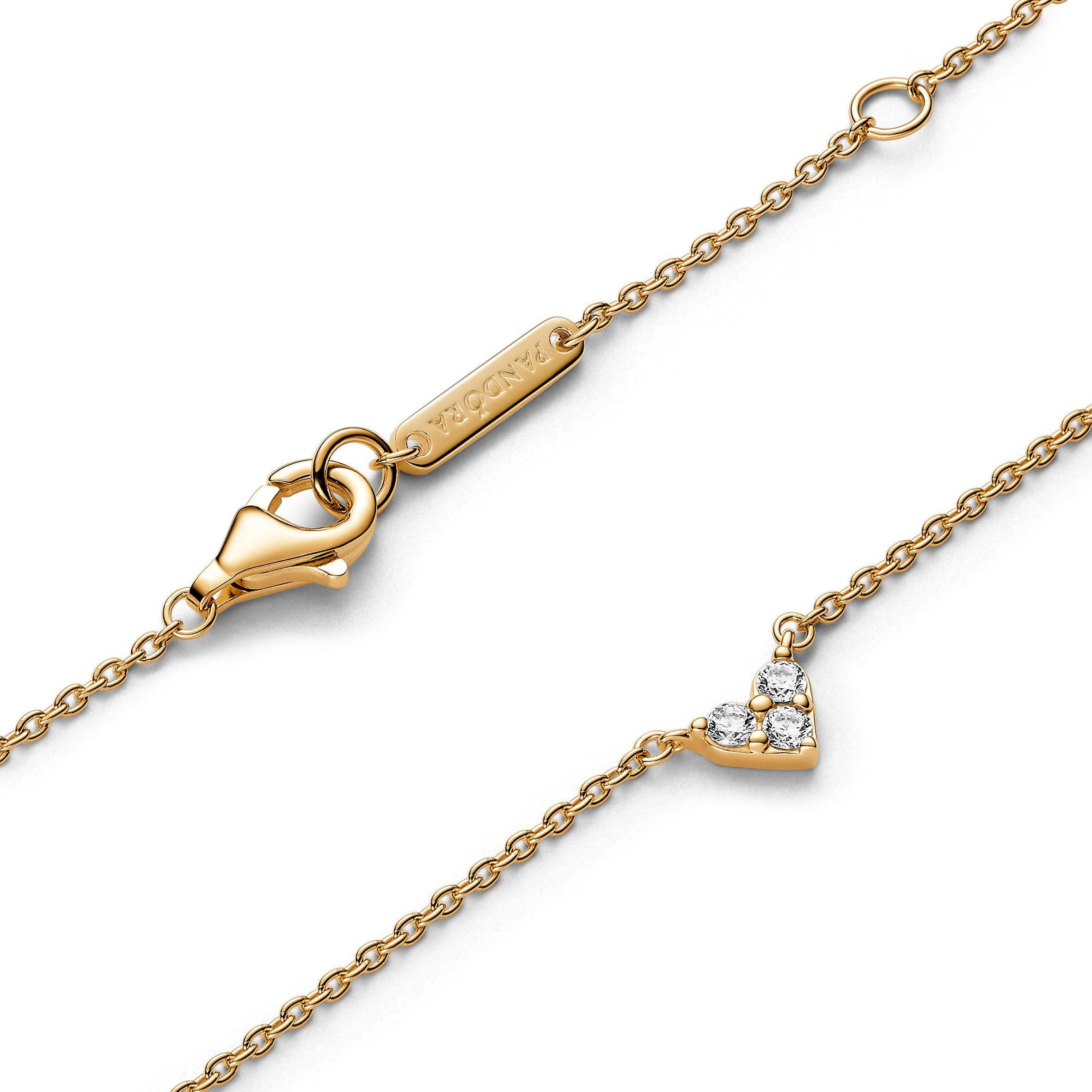 PANDORA Triple Stone Heart Collier Necklace 14K Gold Plated Unique Metal Blend Necklaces Pendant Necklace Jewelry Gift