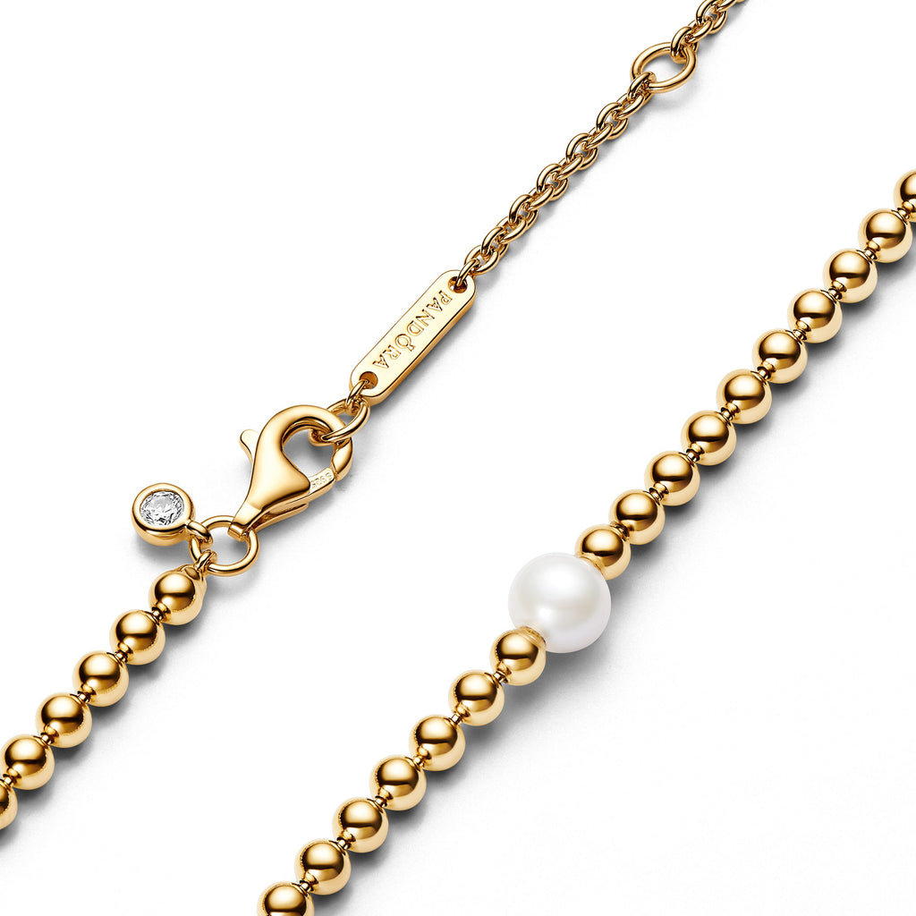 PANDORA Treated Freshwater Cultured Pearl And Beads Collier Necklace 14K Gold Plated Unique Metal Blend Necklaces Pendant Necklace Jewelry Gift