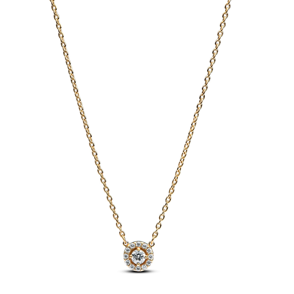 PANDORA Round Pavé Halo Pendant Necklace 14K Gold Plated Unique Metal Blend Colour And Sparkle Necklaces Jewelry Gift