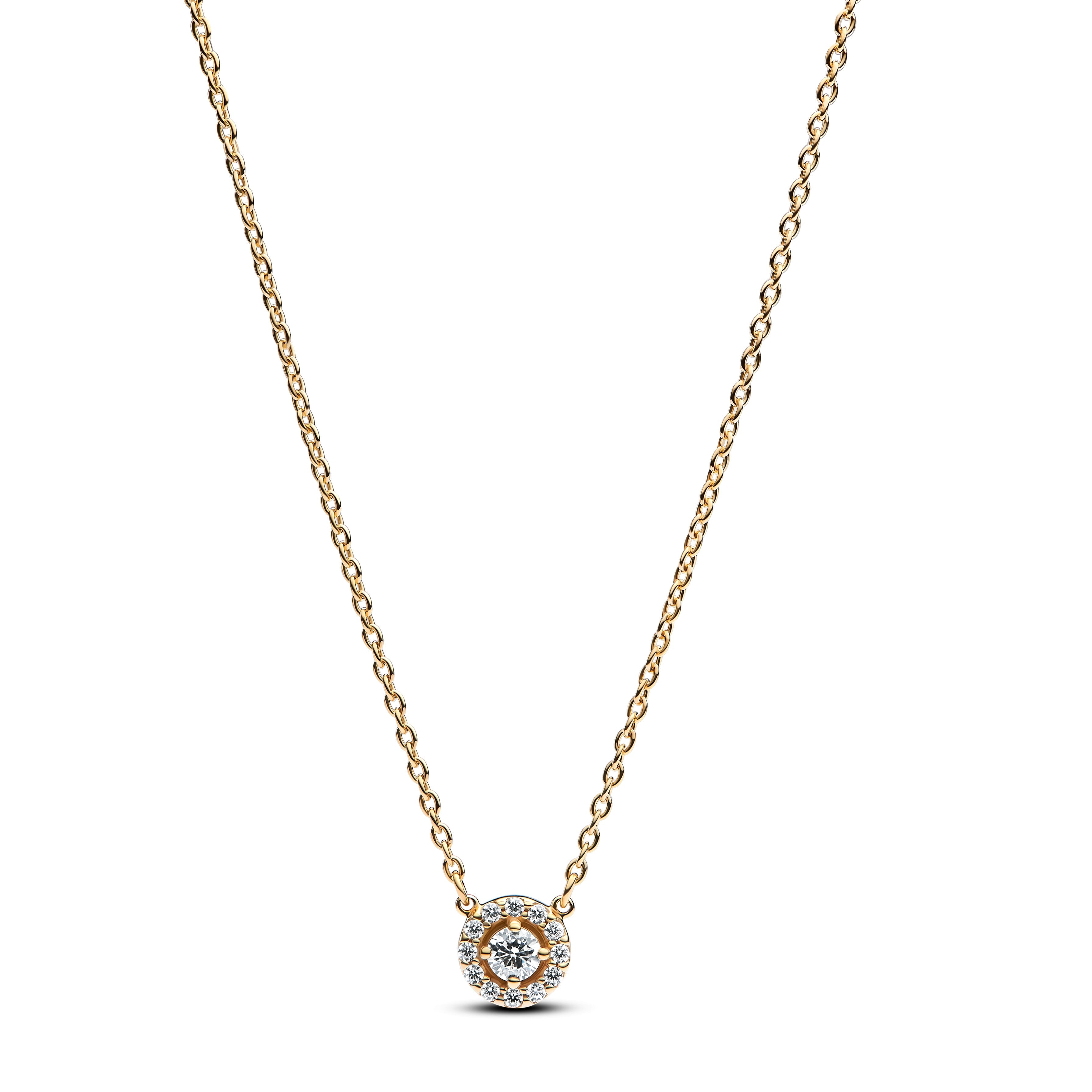 PANDORA Round Pavé Halo Pendant Necklace 14K Gold Plated Unique Metal Blend Colour And Sparkle Necklaces Jewelry Gift