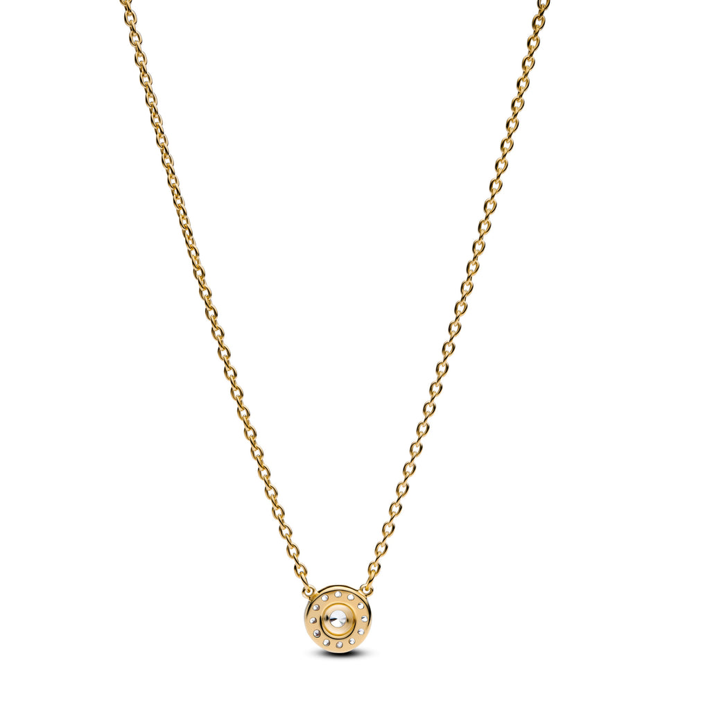 PANDORA Round Pavé Halo Pendant Necklace 14K Gold Plated Unique Metal Blend Colour And Sparkle Necklaces Jewelry Gift