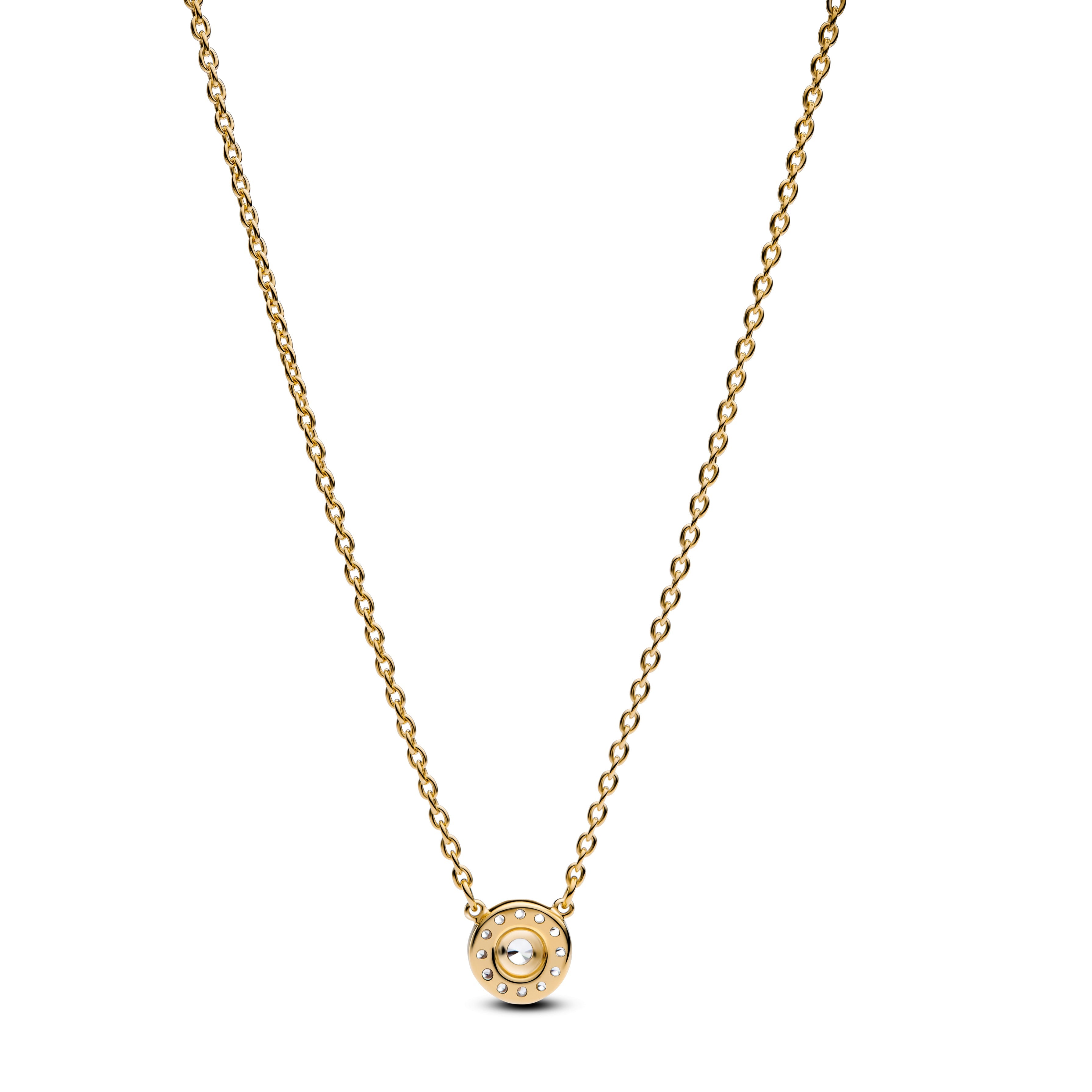 PANDORA Round Pavé Halo Pendant Necklace 14K Gold Plated Unique Metal Blend Colour And Sparkle Necklaces Jewelry Gift