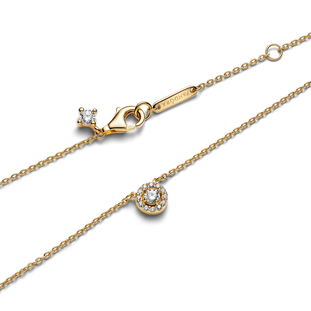 PANDORA Round Pavé Halo Pendant Necklace 14K Gold Plated Unique Metal Blend Colour And Sparkle Necklaces Jewelry Gift