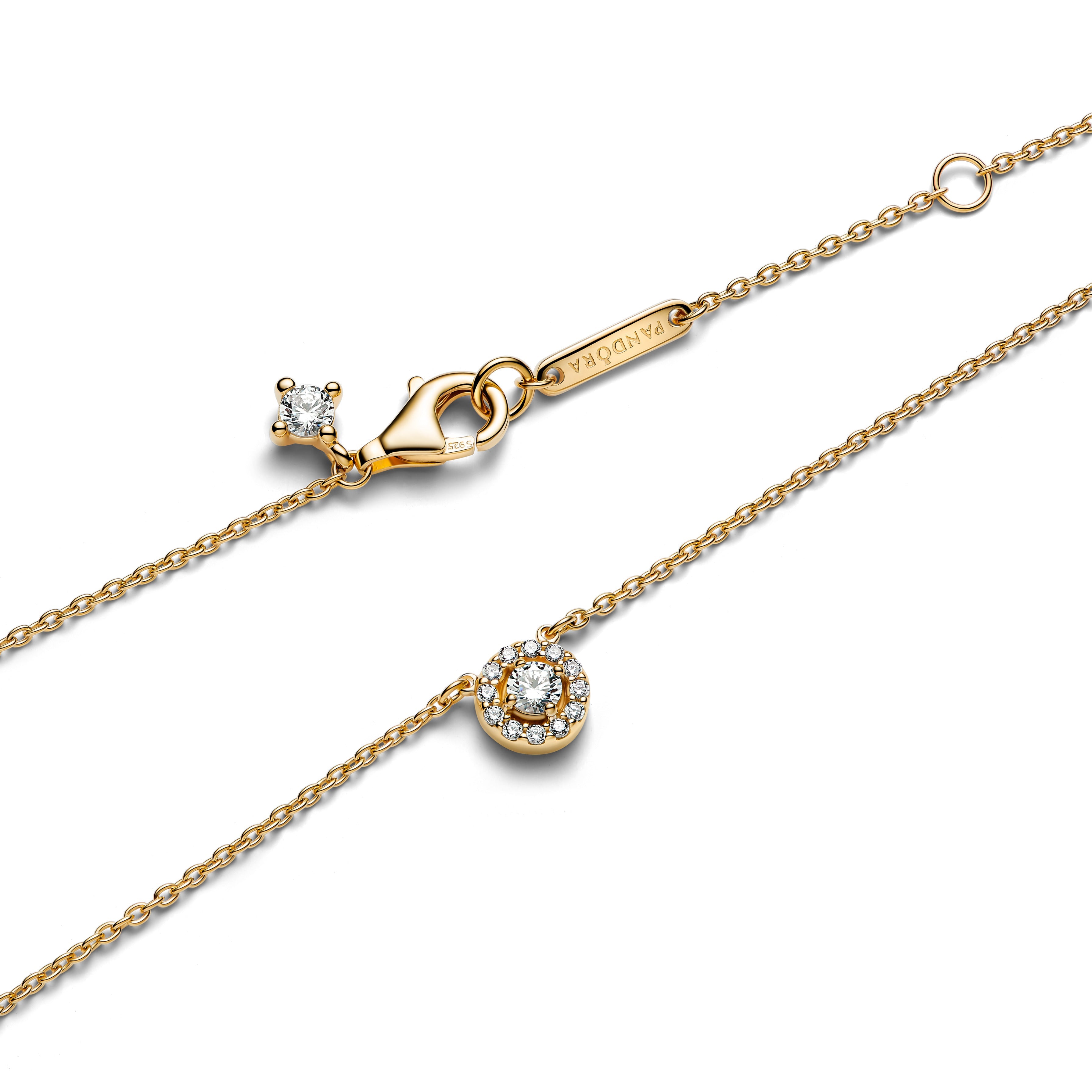 PANDORA Round Pavé Halo Pendant Necklace 14K Gold Plated Unique Metal Blend Colour And Sparkle Necklaces Jewelry Gift