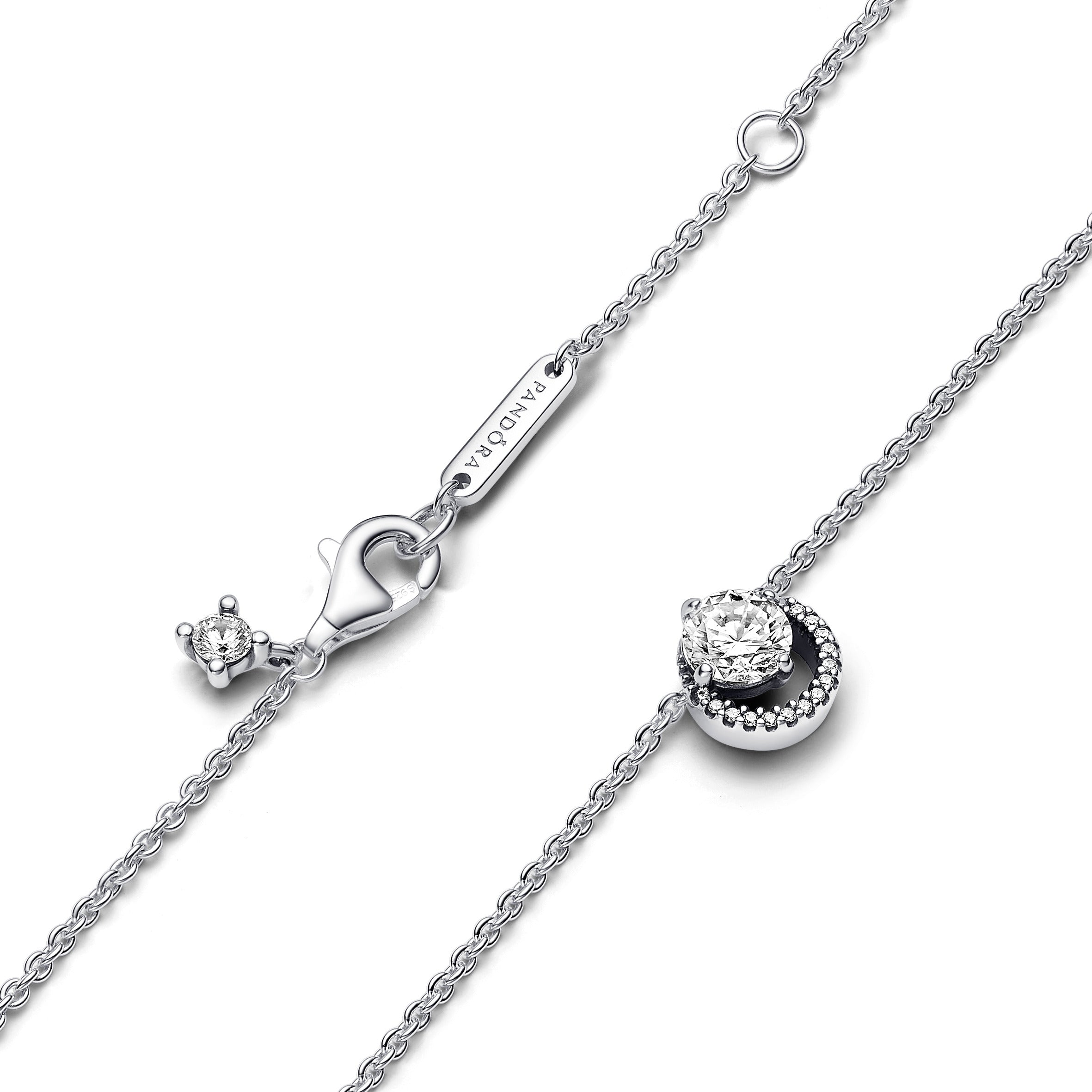 PANDORA Sparkling Round Halo Pendant Collier Necklace Cubic Zirconia Silver Necklaces Pendant Necklace Jewelry Gift