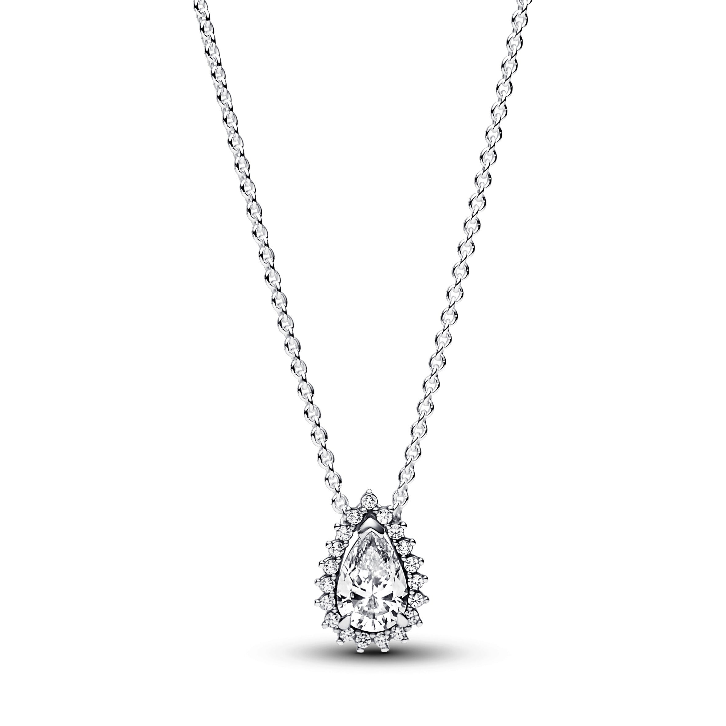 PANDORA Sparkling Pear Halo Collier Necklace Cubic Zirconia Silver Necklaces Pendant Necklace Jewelry Gift
