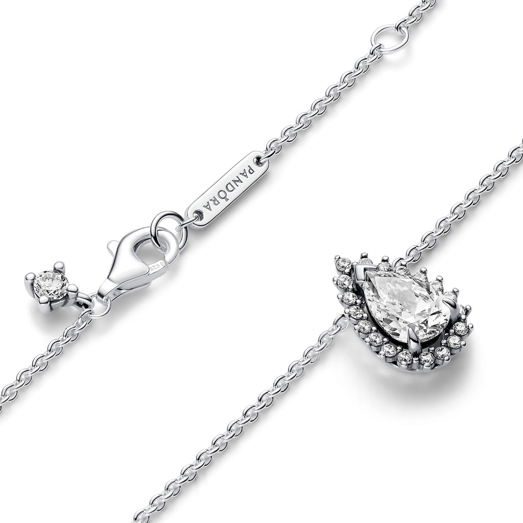 PANDORA Sparkling Pear Halo Collier Necklace Cubic Zirconia Silver Necklaces Pendant Necklace Jewelry Gift