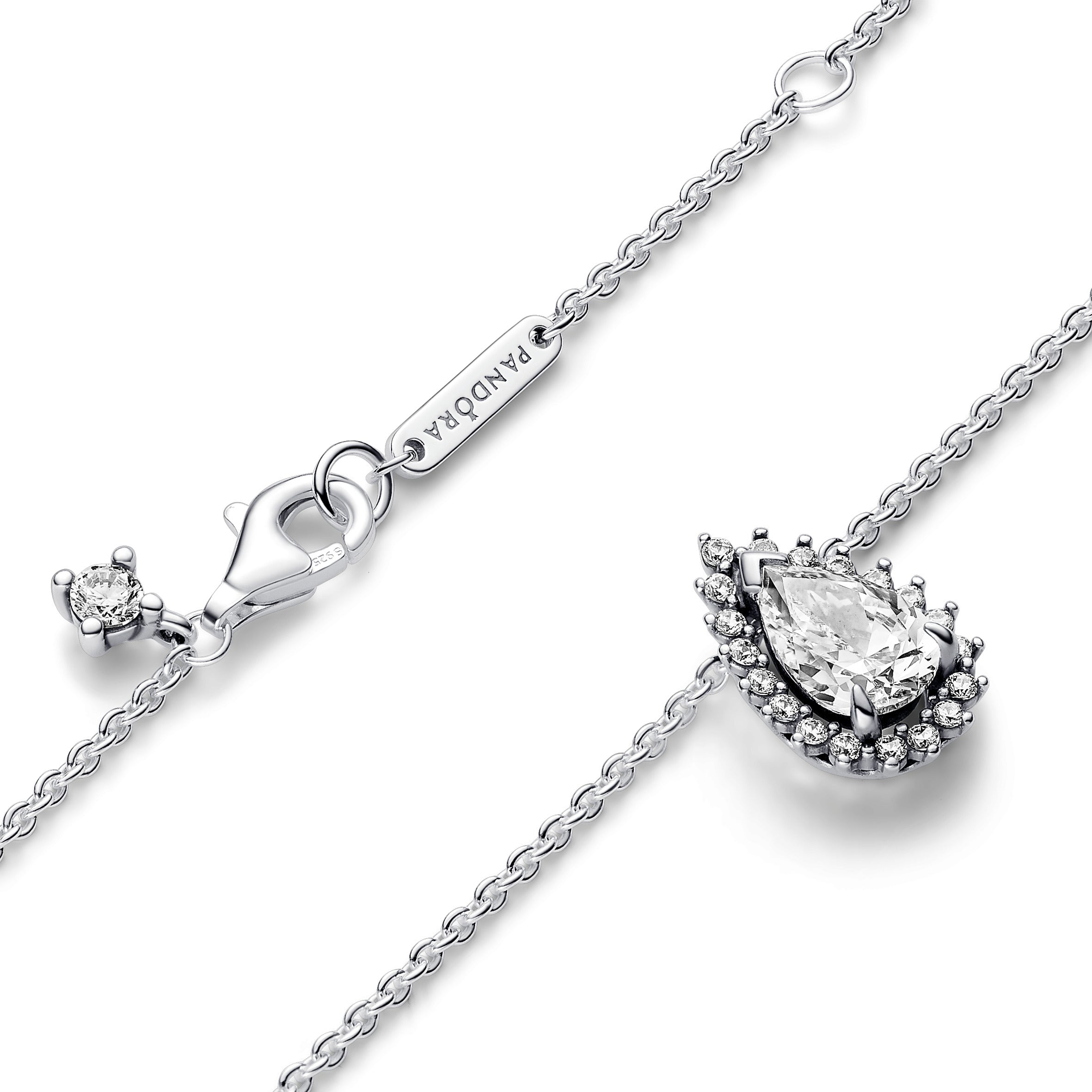 PANDORA Sparkling Pear Halo Collier Necklace Cubic Zirconia Silver Necklaces Pendant Necklace Jewelry Gift