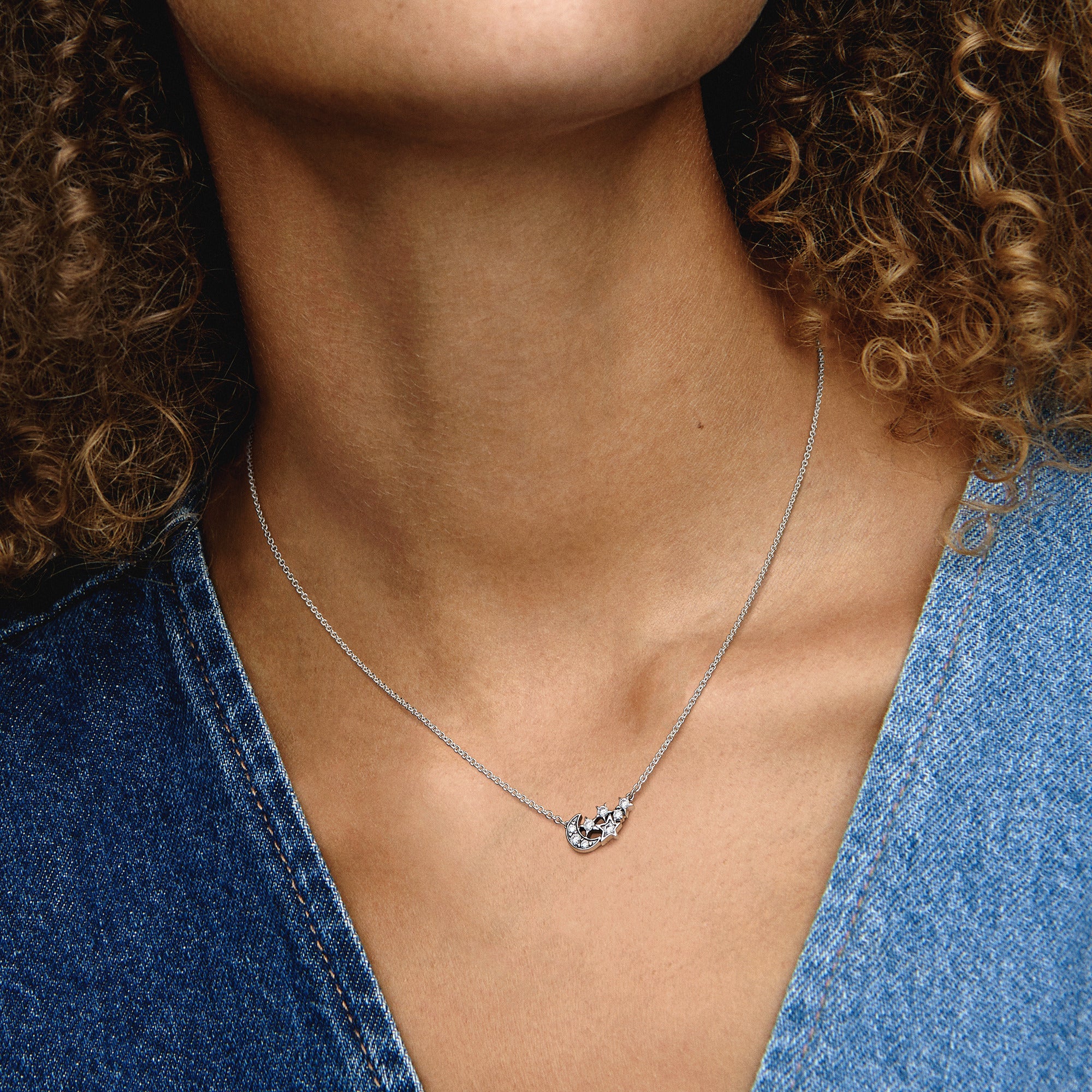 PANDORA Sparkling Moon And Star Collier Necklace Cubic Zirconia Silver Necklaces Pendant Necklace Jewelry Gift