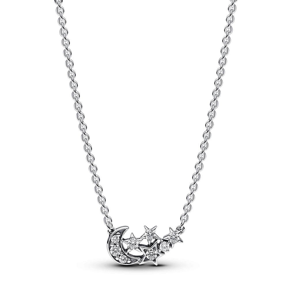 PANDORA Sparkling Moon And Star Collier Necklace Cubic Zirconia Silver Necklaces Pendant Necklace Jewelry Gift