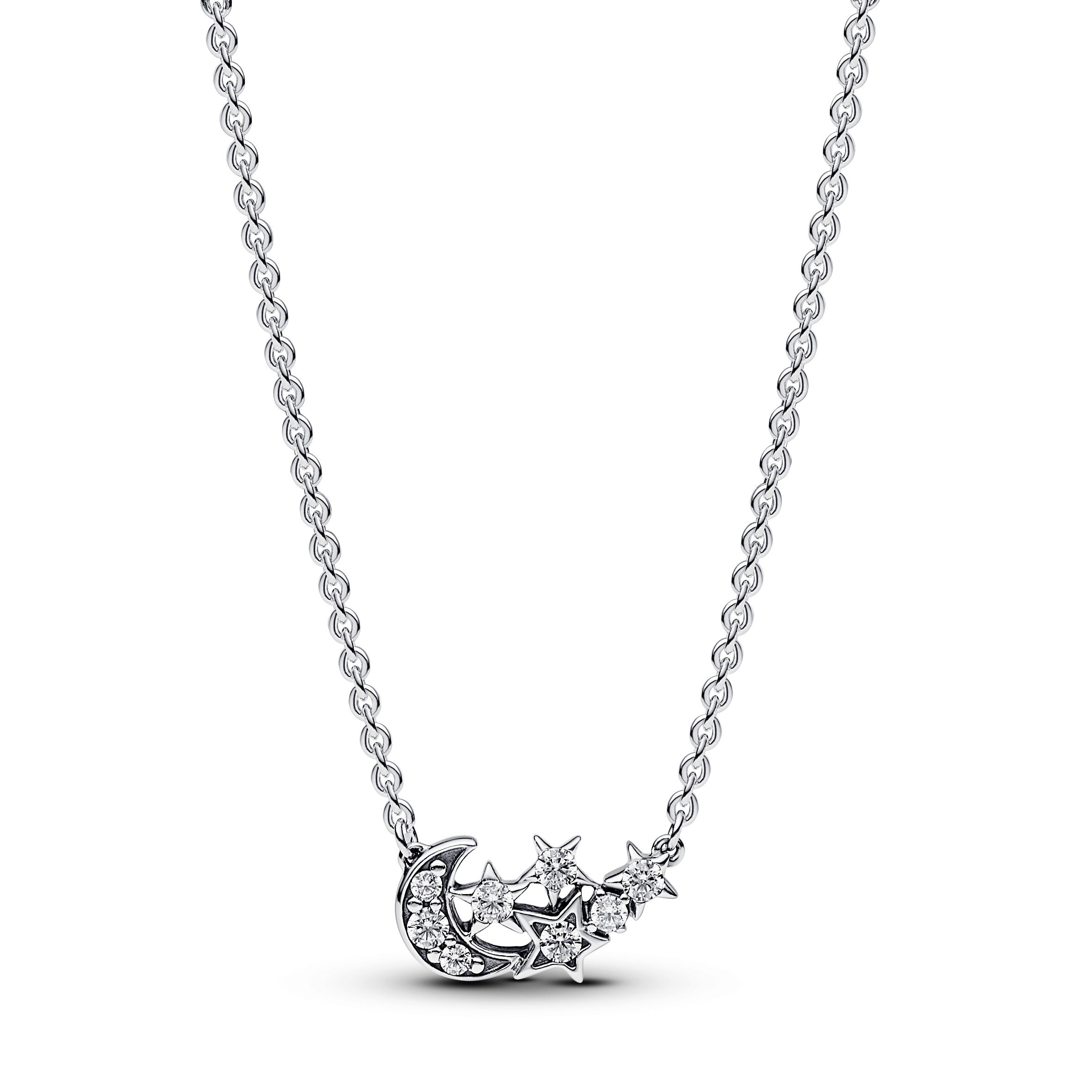 PANDORA Sparkling Moon And Star Collier Necklace Cubic Zirconia Silver Necklaces Pendant Necklace Jewelry Gift