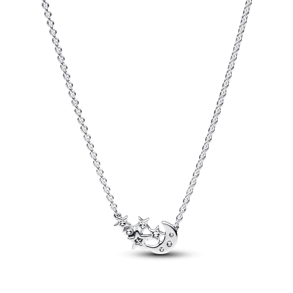 PANDORA Sparkling Moon And Star Collier Necklace Cubic Zirconia Silver Necklaces Pendant Necklace Jewelry Gift