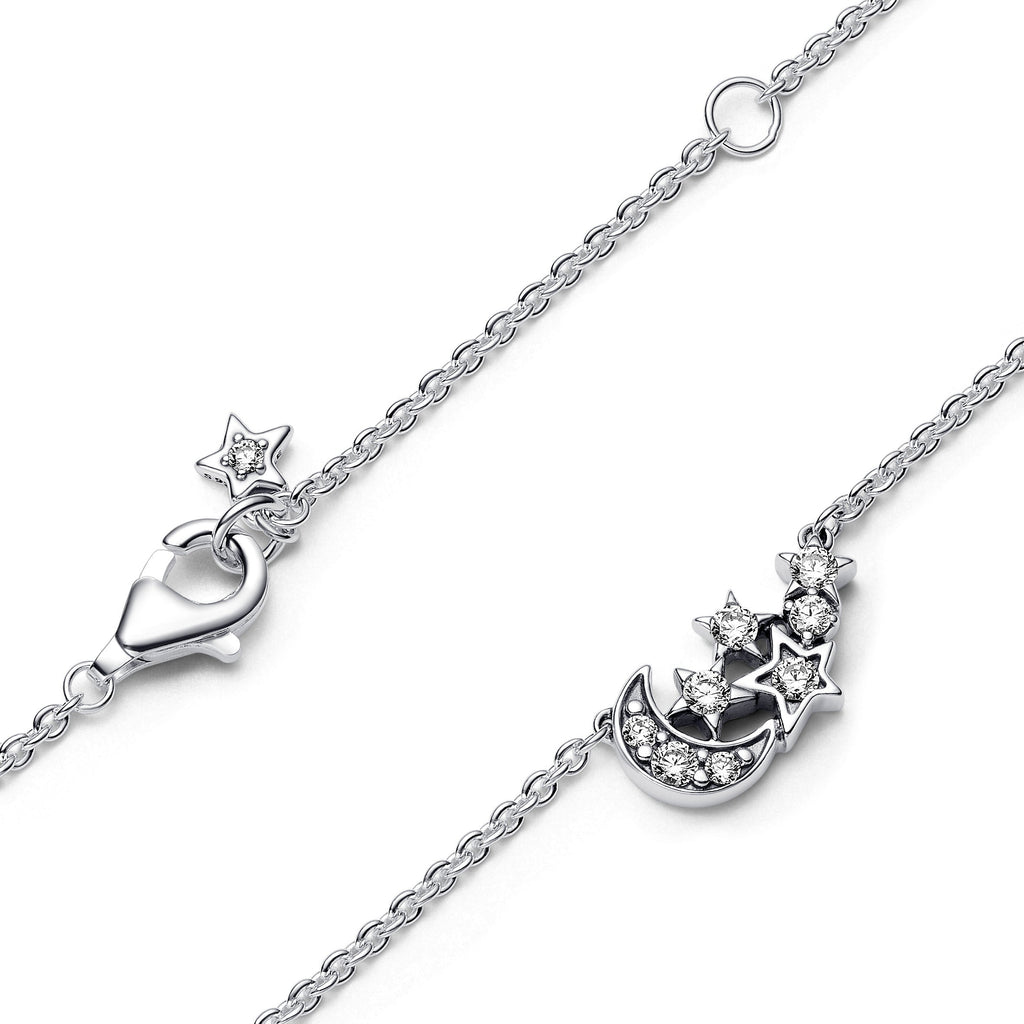 PANDORA Sparkling Moon And Star Collier Necklace Cubic Zirconia Silver Necklaces Pendant Necklace Jewelry Gift