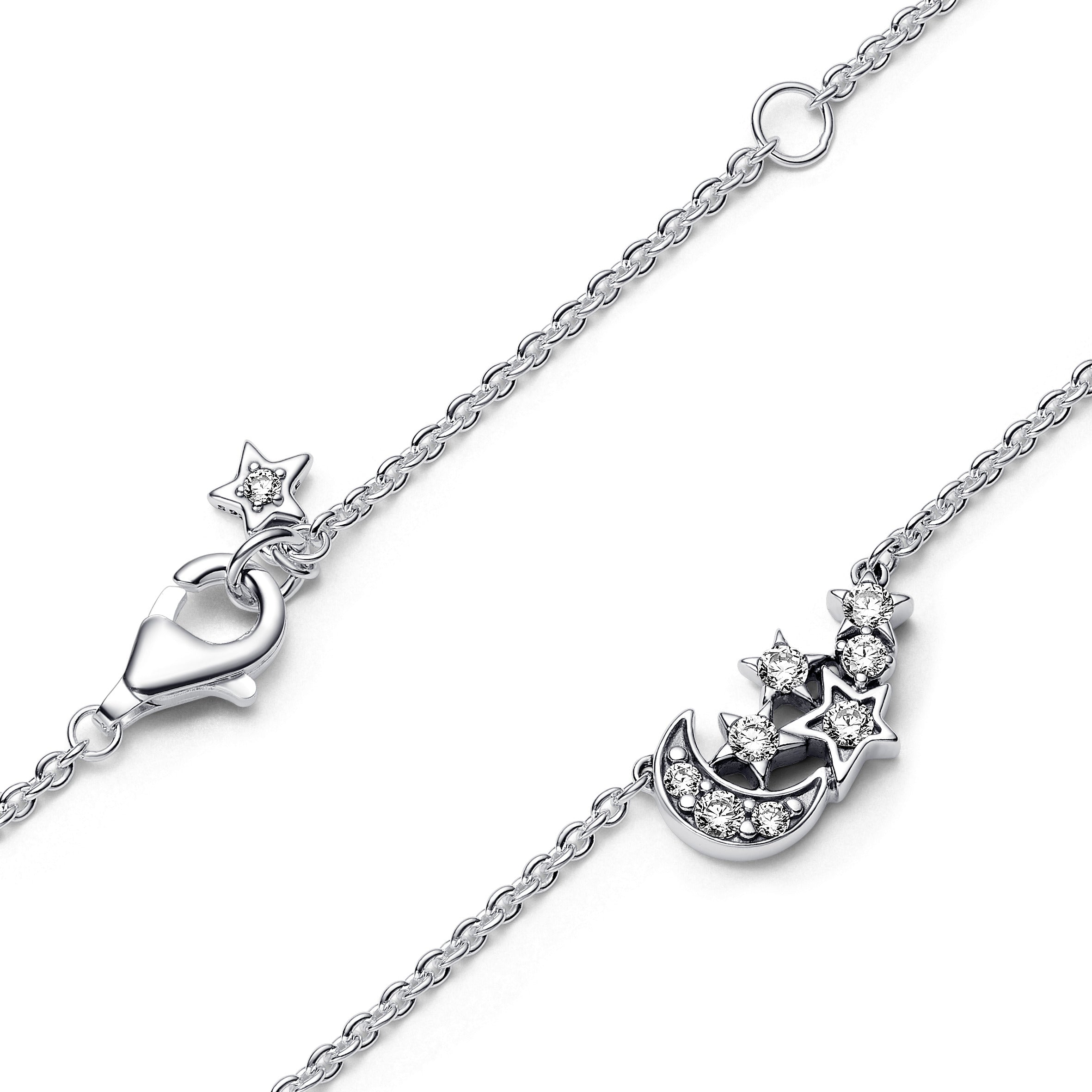PANDORA Sparkling Moon And Star Collier Necklace Cubic Zirconia Silver Necklaces Pendant Necklace Jewelry Gift