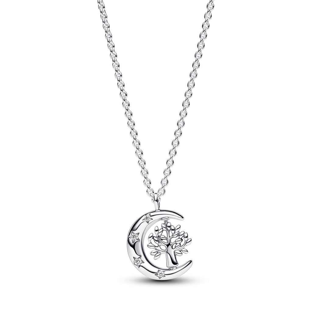 PANDORA Moon And Spinning Tree Of Life Pendant Necklace Cubic Zirconia Silver Necklaces Jewelry Gift