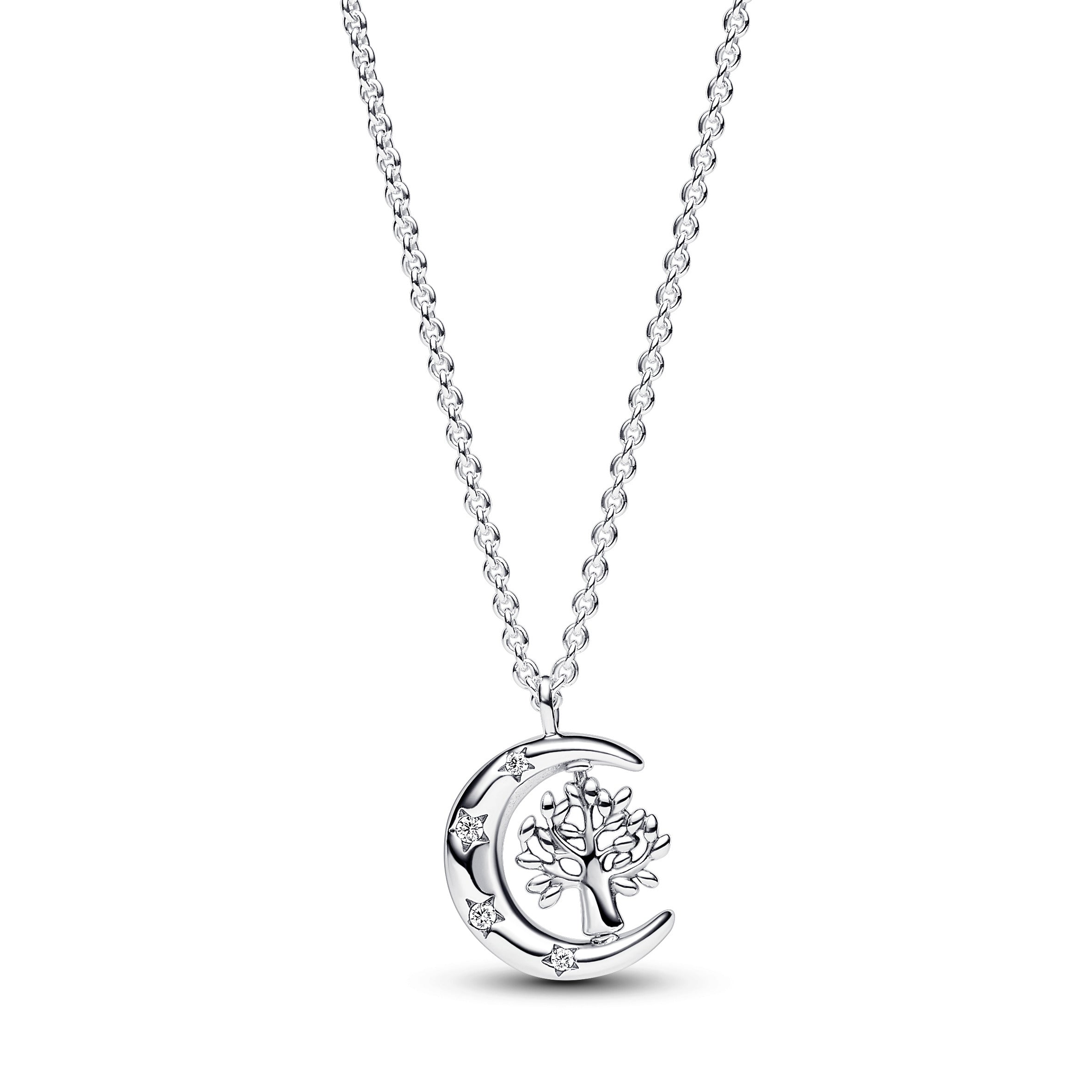 PANDORA Moon And Spinning Tree Of Life Pendant Necklace Cubic Zirconia Silver Necklaces Jewelry Gift